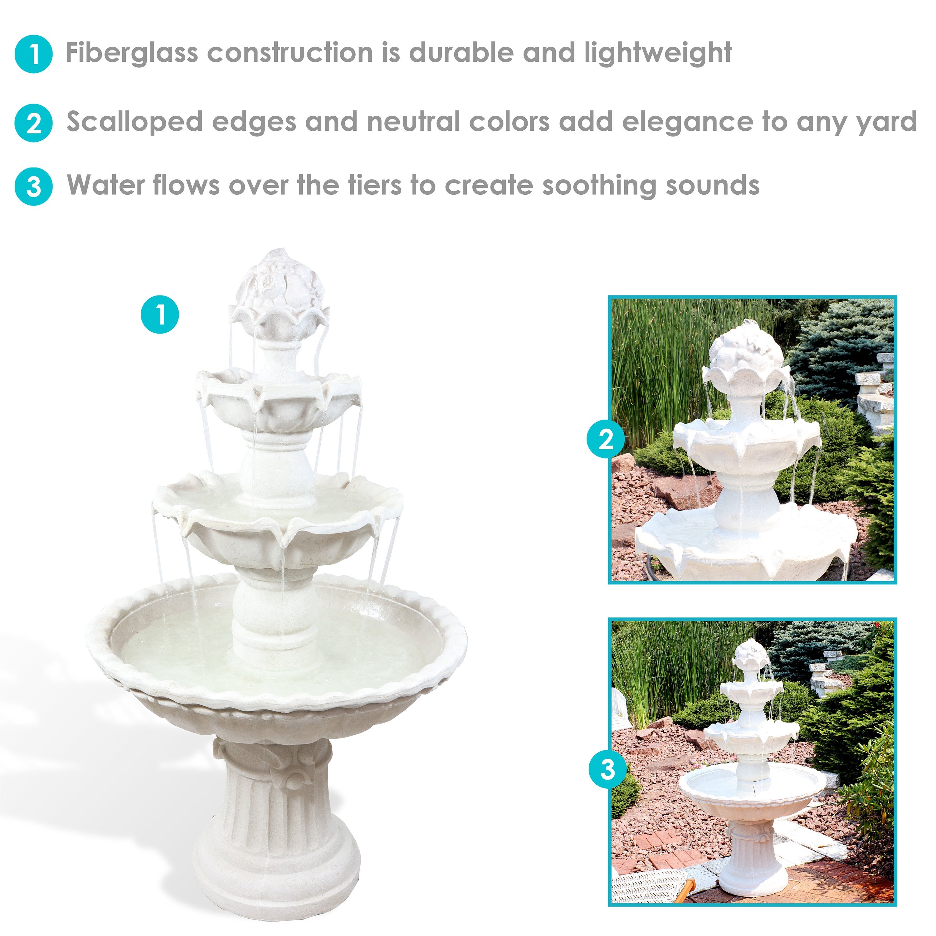 Sunnydaze 3-Tier Outdoor Water Fountain with Fruit Top - White - 52" H FC-73918