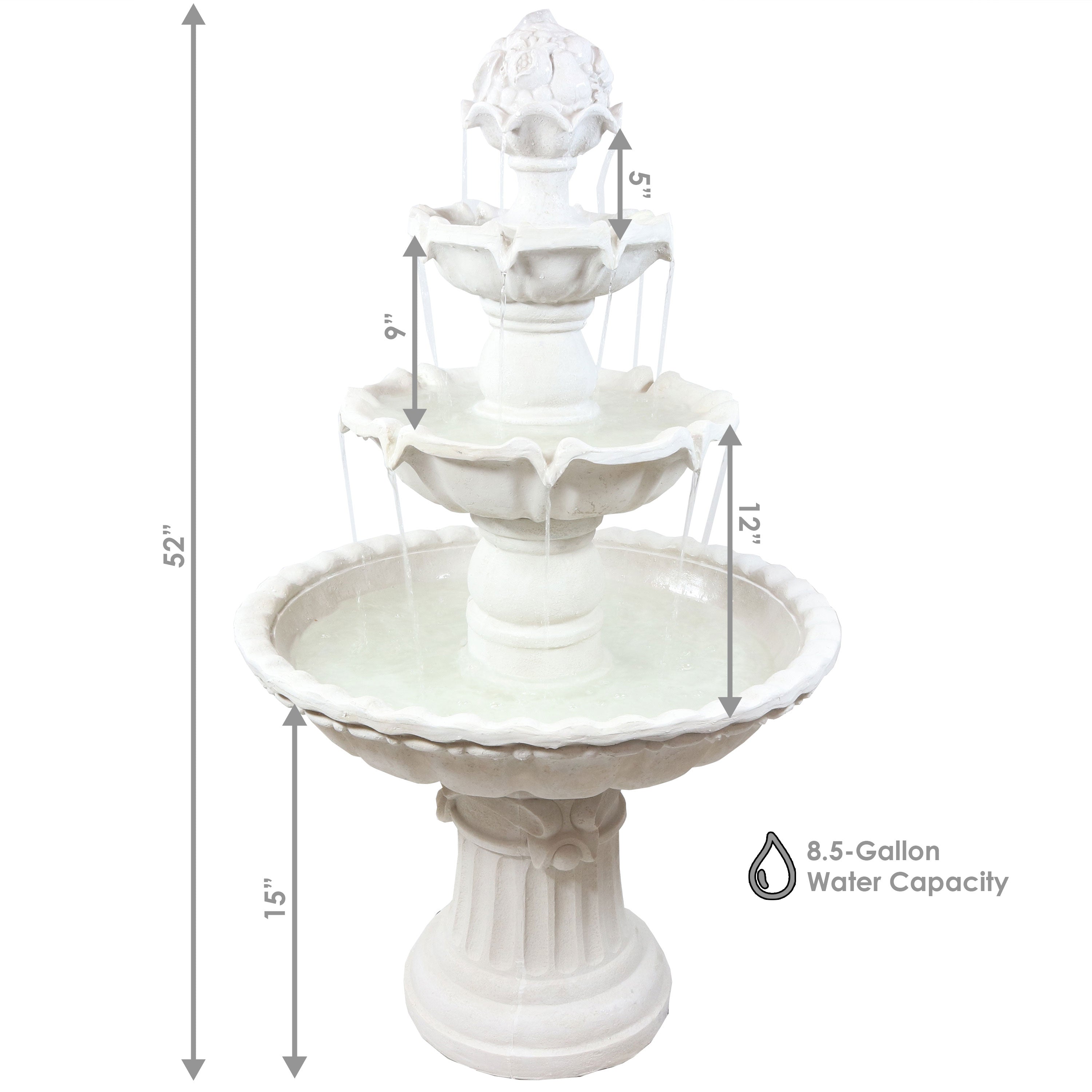 Sunnydaze 3-Tier Outdoor Water Fountain with Fruit Top - White - 52" H FC-73918