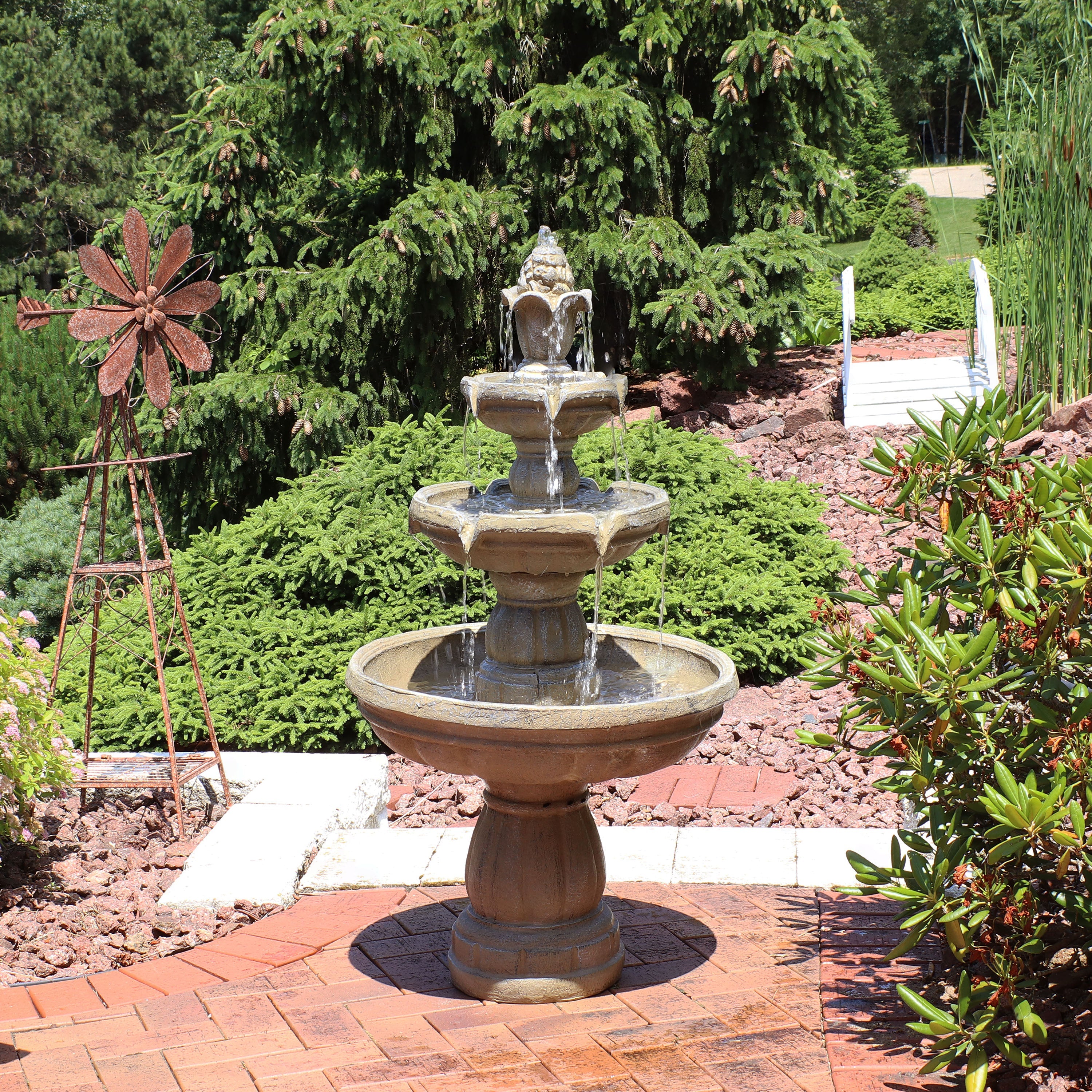 Sunnydaze 3-Tier Outdoor Water Fountain with Pump - 48" H FC-73688