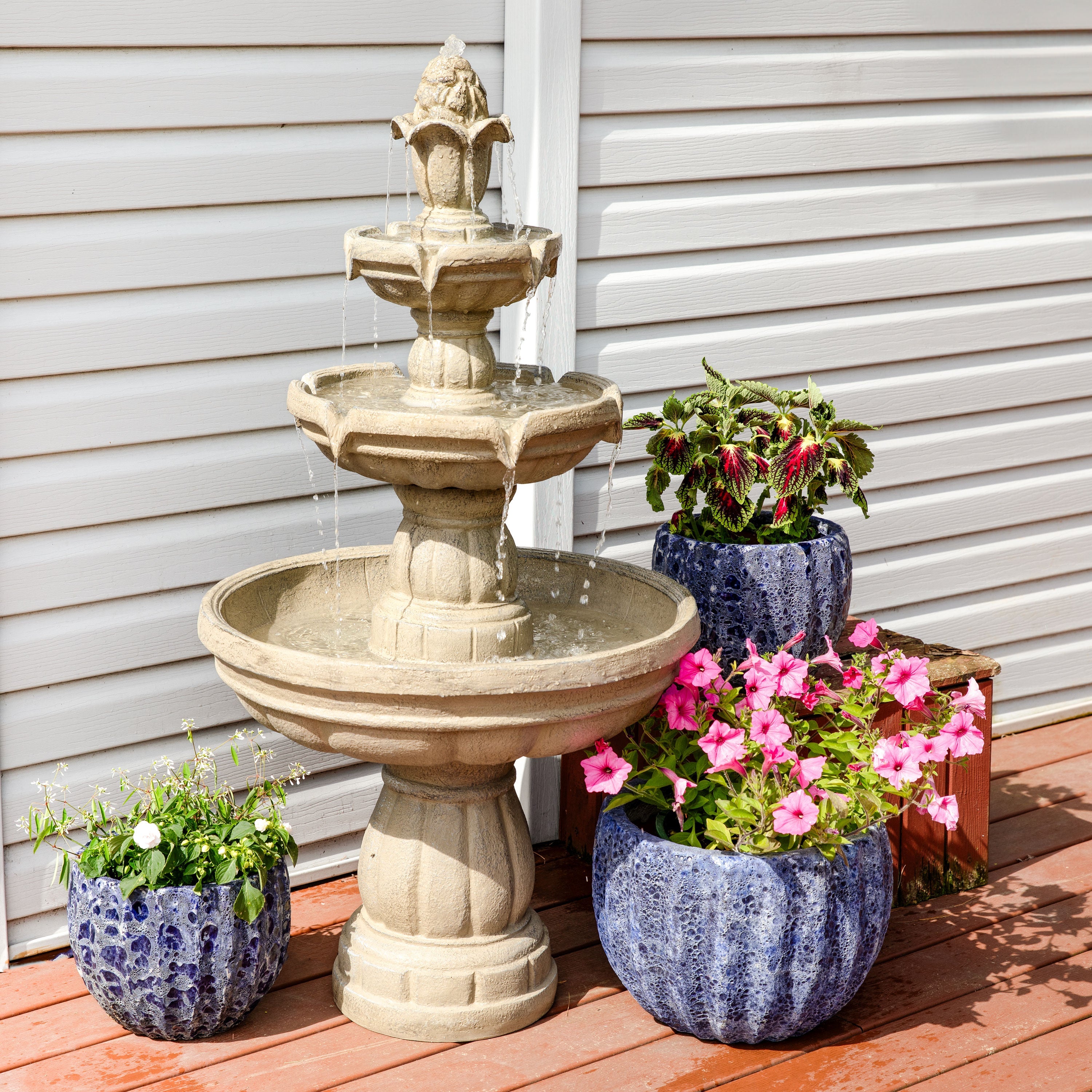 Sunnydaze 3-Tier Outdoor Water Fountain with Pump - 48" H FC-73688