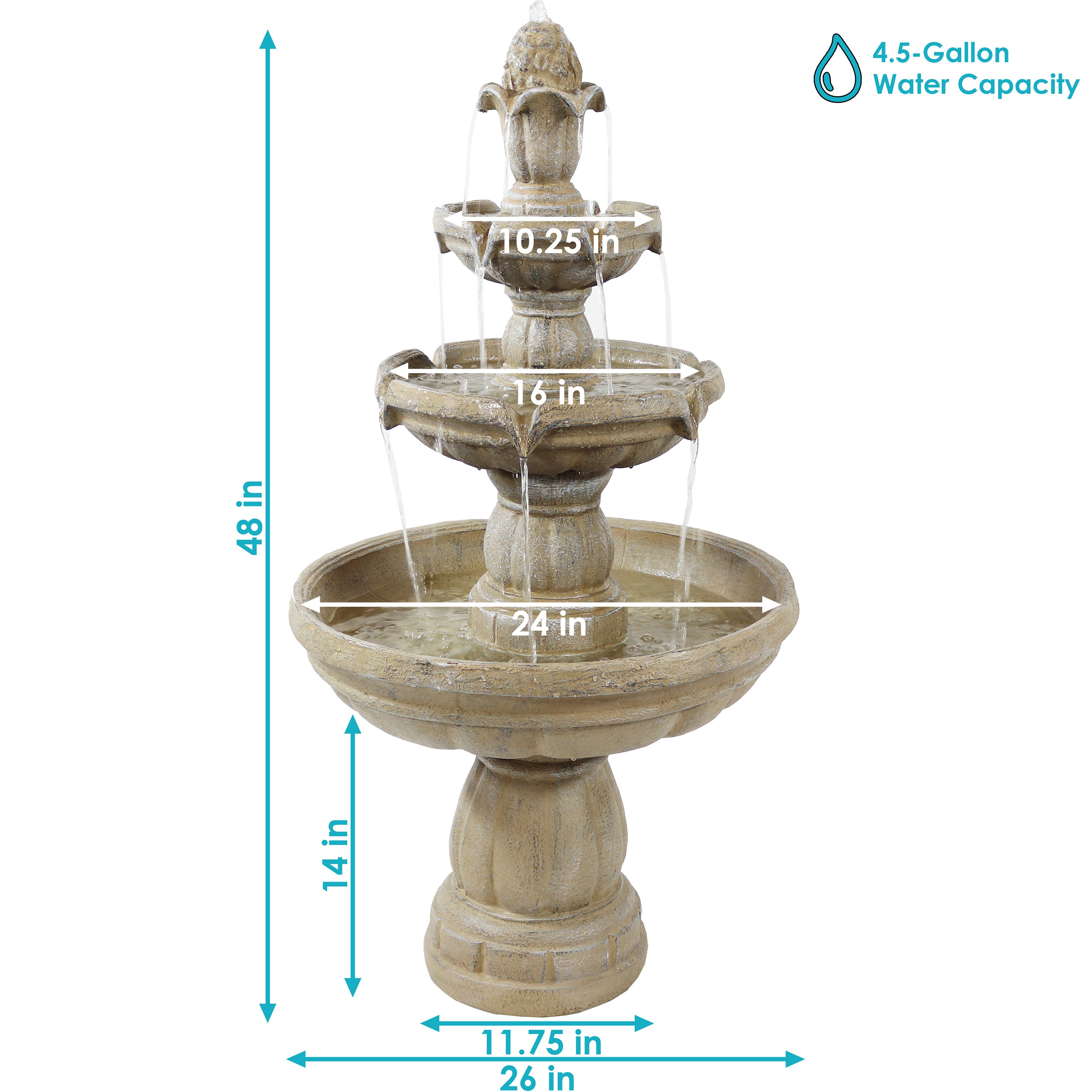 Sunnydaze 3-Tier Outdoor Water Fountain with Pump - 48" H FC-73688