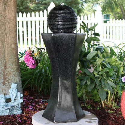 Sunnydaze 31" Black Pedestal and Ball Solar with Battery Backup Fountain SL-0407B