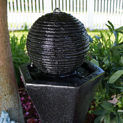 Sunnydaze 31" Black Pedestal and Ball Solar with Battery Backup Fountain SL-0407B