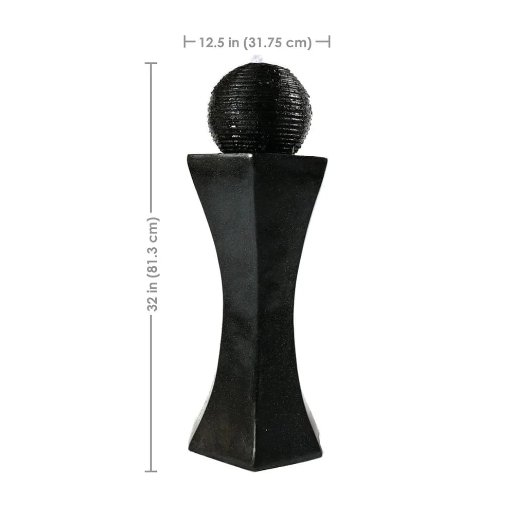 Sunnydaze 31" Black Pedestal and Ball Solar with Battery Backup Fountain SL-0407B