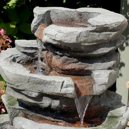 Sunnydaze 31" H Cobblestone Rock Waterfall Fountain with LED Lights DW-34079