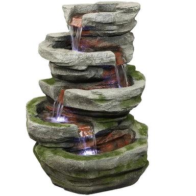 Sunnydaze 31" H Cobblestone Rock Waterfall Fountain with LED Lights DW-34079