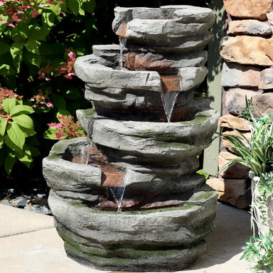 Sunnydaze 31" H Cobblestone Rock Waterfall Fountain with LED Lights DW-34079