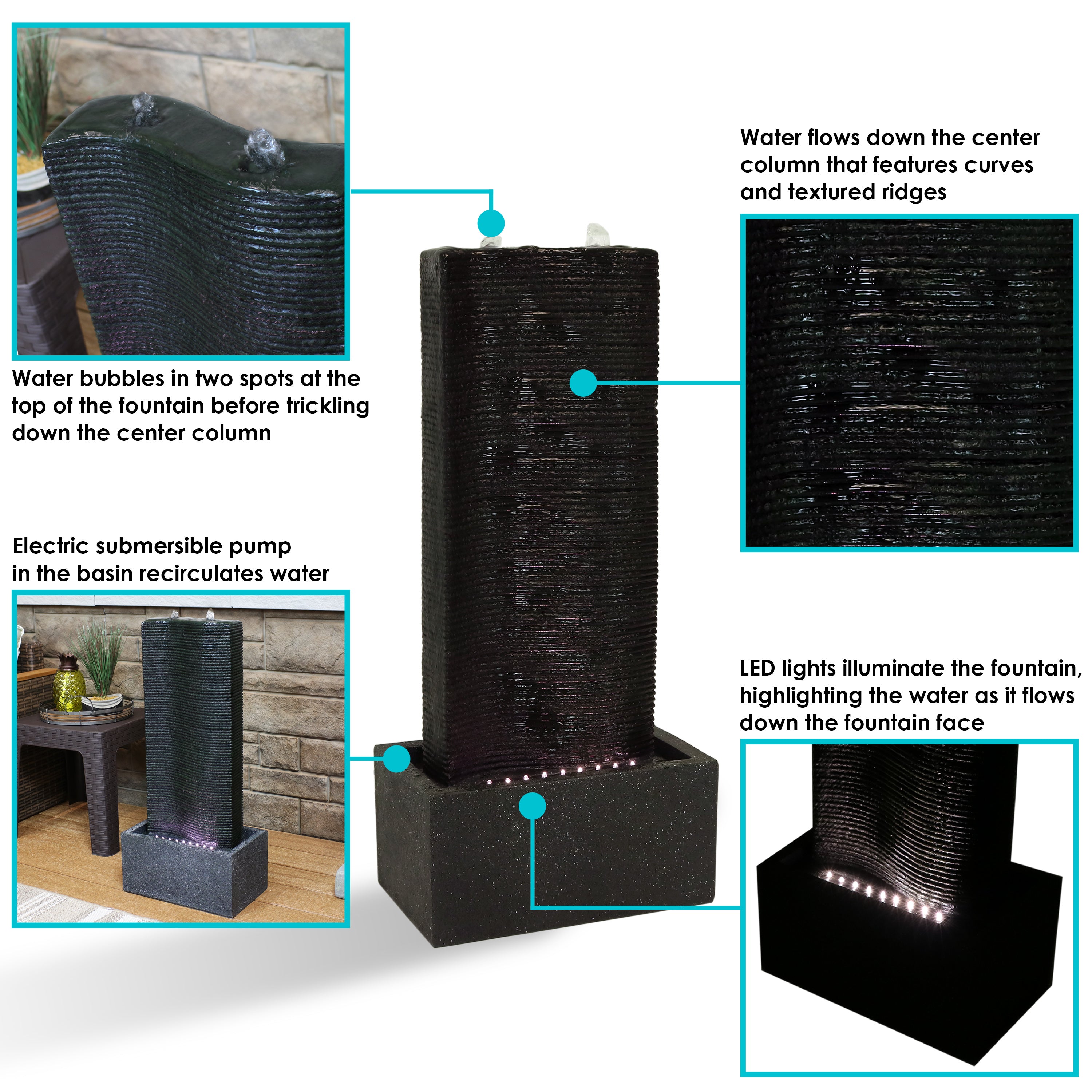 Sunnydaze 31" Rippling Tower Outdoor Water Fountain SSS-183