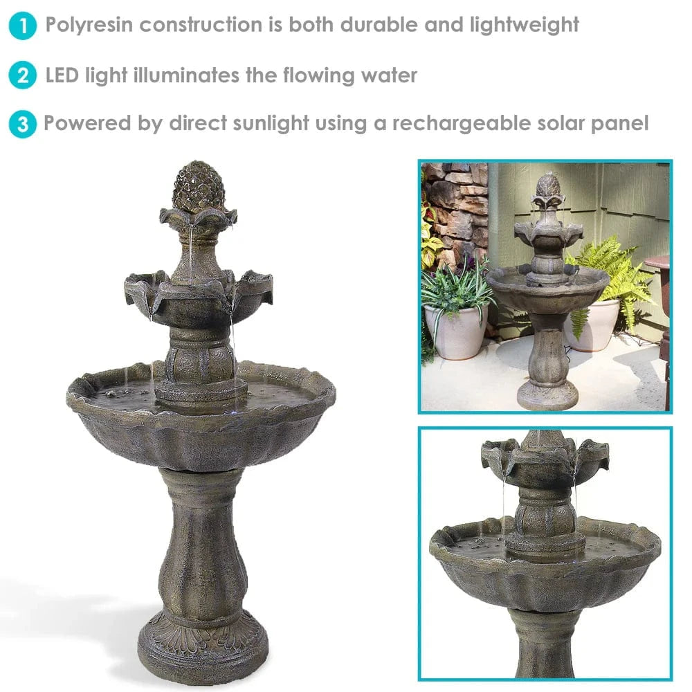 Sunnydaze 33" 2-Tier Pineapple Water Fountain Solar with Battery Backup Fountain SL-73082