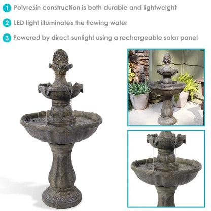 Sunnydaze 33" 2-Tier Pineapple Water Fountain Solar with Battery Backup Fountain SL-73082