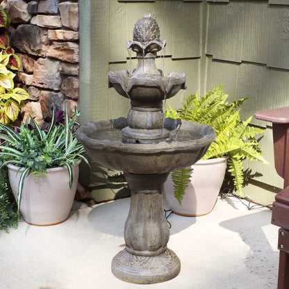 Sunnydaze 33" 2-Tier Pineapple Water Fountain Solar with Battery Backup Fountain SL-73082