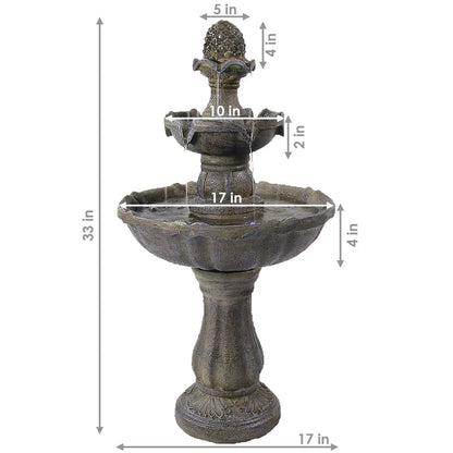 Sunnydaze 33" 2-Tier Pineapple Water Fountain Solar with Battery Backup Fountain SL-73082