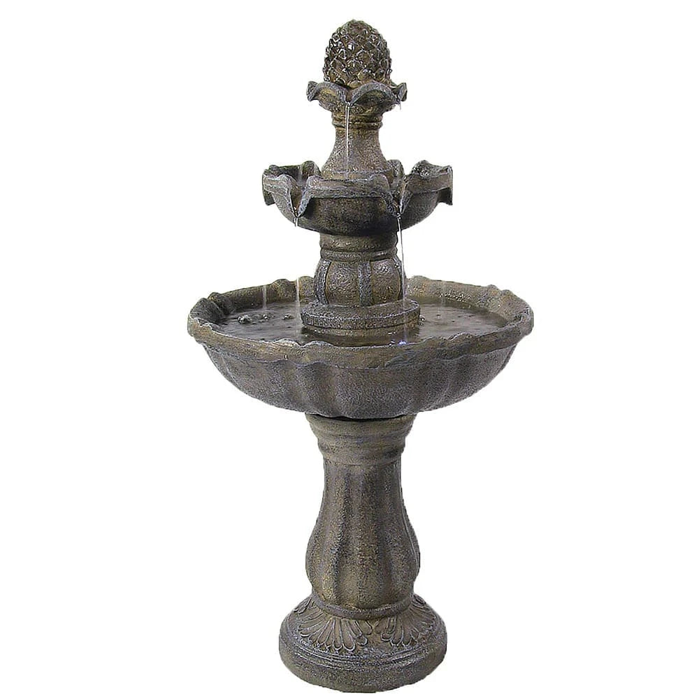 Sunnydaze 33" 2-Tier Pineapple Water Fountain Solar with Battery Backup Fountain SL-73082