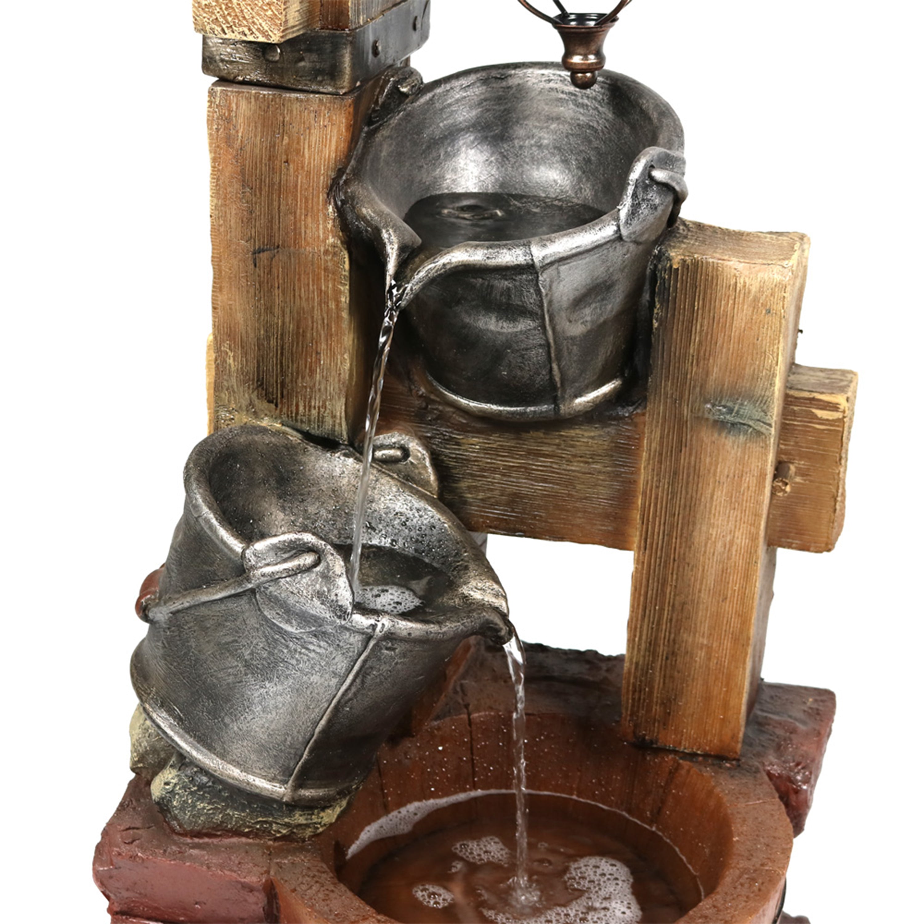 Sunnydaze 34" Rustic Pouring Buckets Outdoor Fountain with Solar Lantern WNC-382