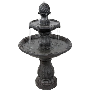 Sunnydaze 35" H 2-Tier Solar Outdoor Water Fountain with Battery Backup AMP-F802 BLK