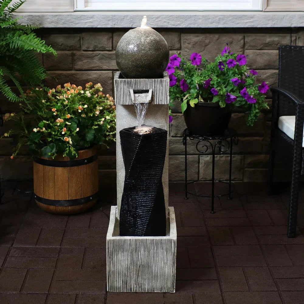 Sunnydaze 35" Modern Artistry Outdoor Water Fountain with LED Lights SSS-176