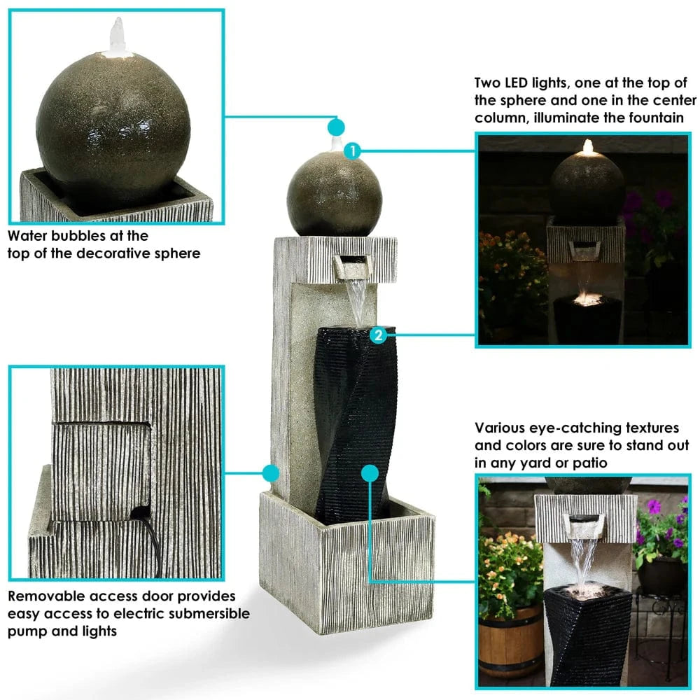 Sunnydaze 35" Modern Artistry Outdoor Water Fountain with LED Lights SSS-176