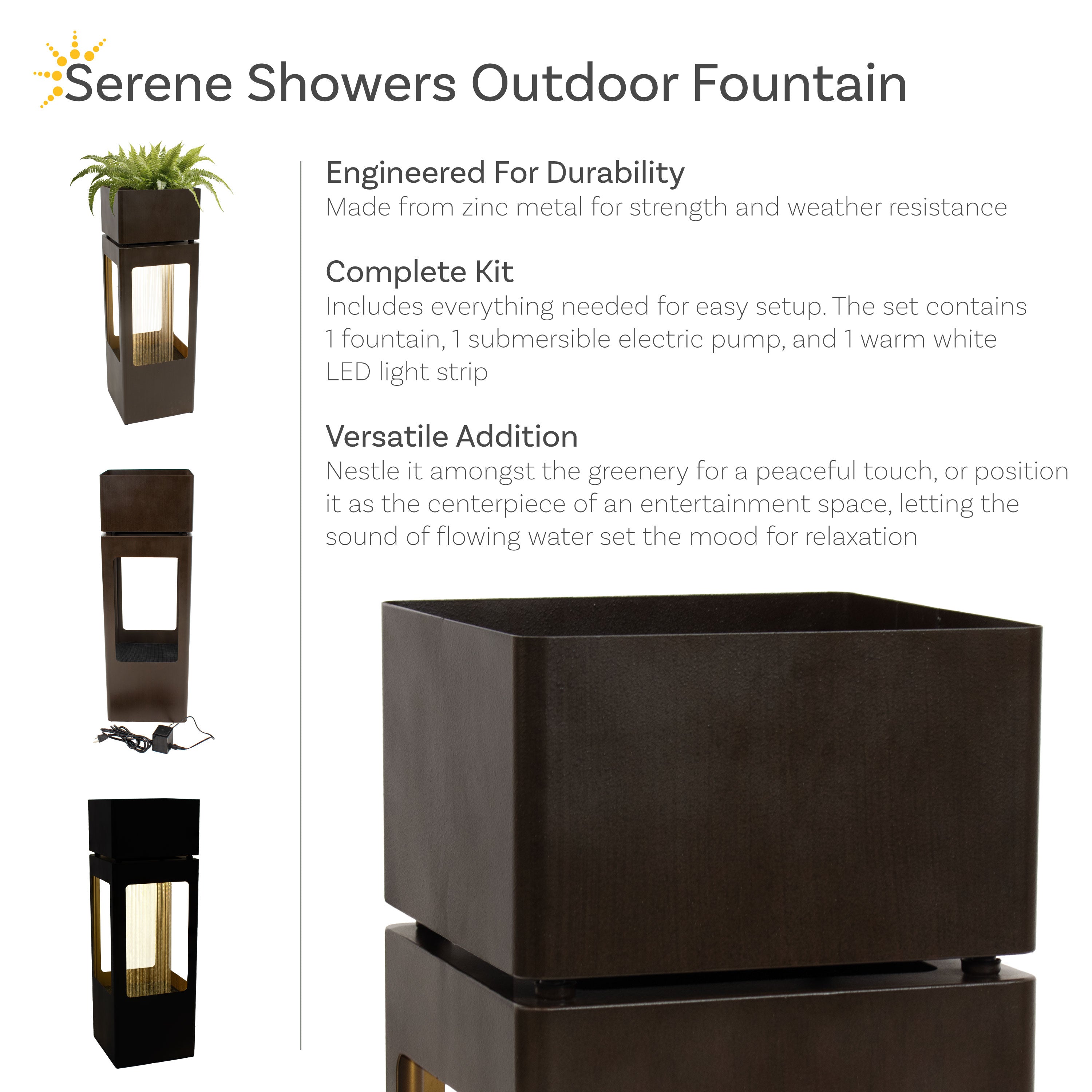 Sunnydaze 36" Serene Showers Outdoor Water Fountain with Lights MCA-2781