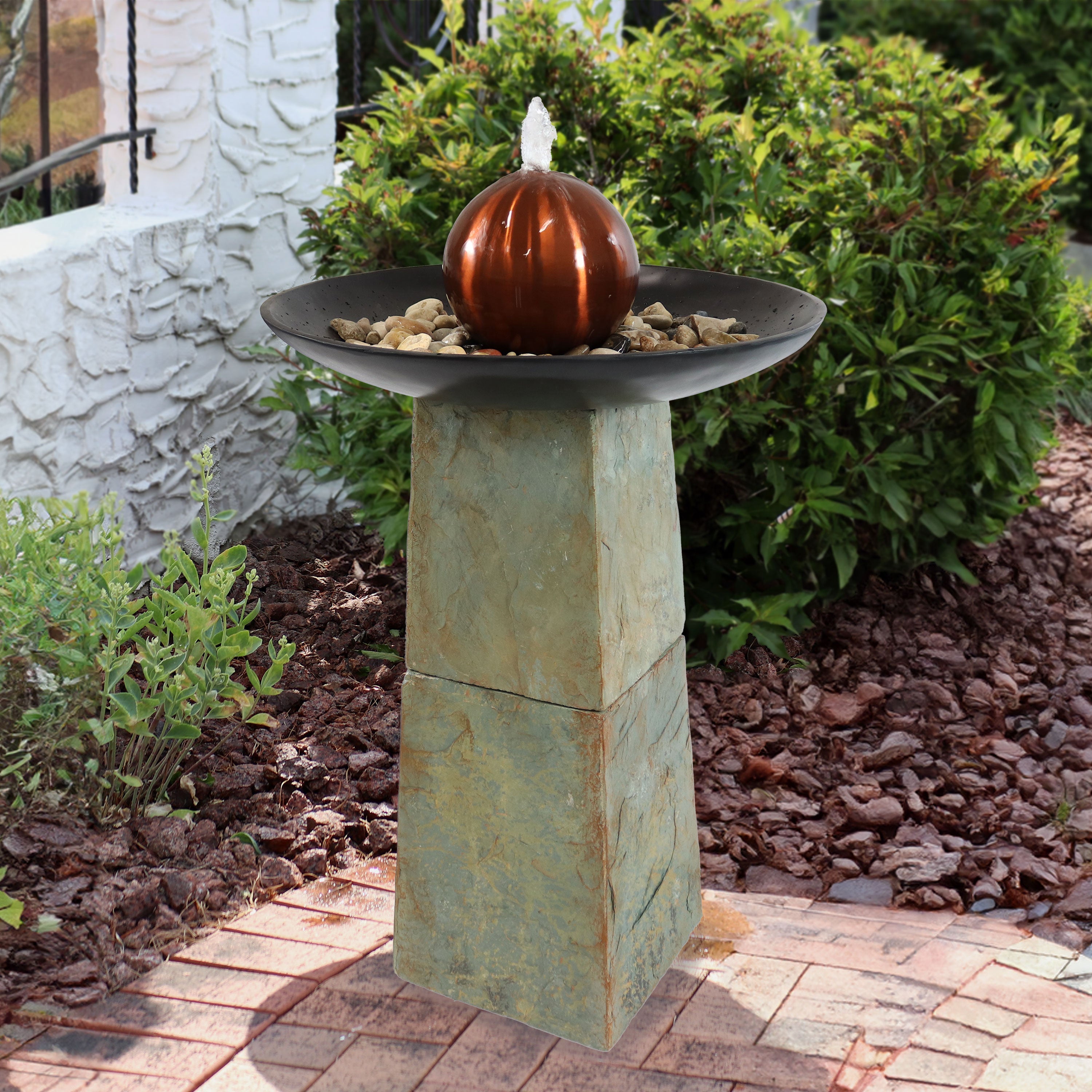 Sunnydaze 38" H Decorative Orb Slate Outdoor Water Fountain GSI-547