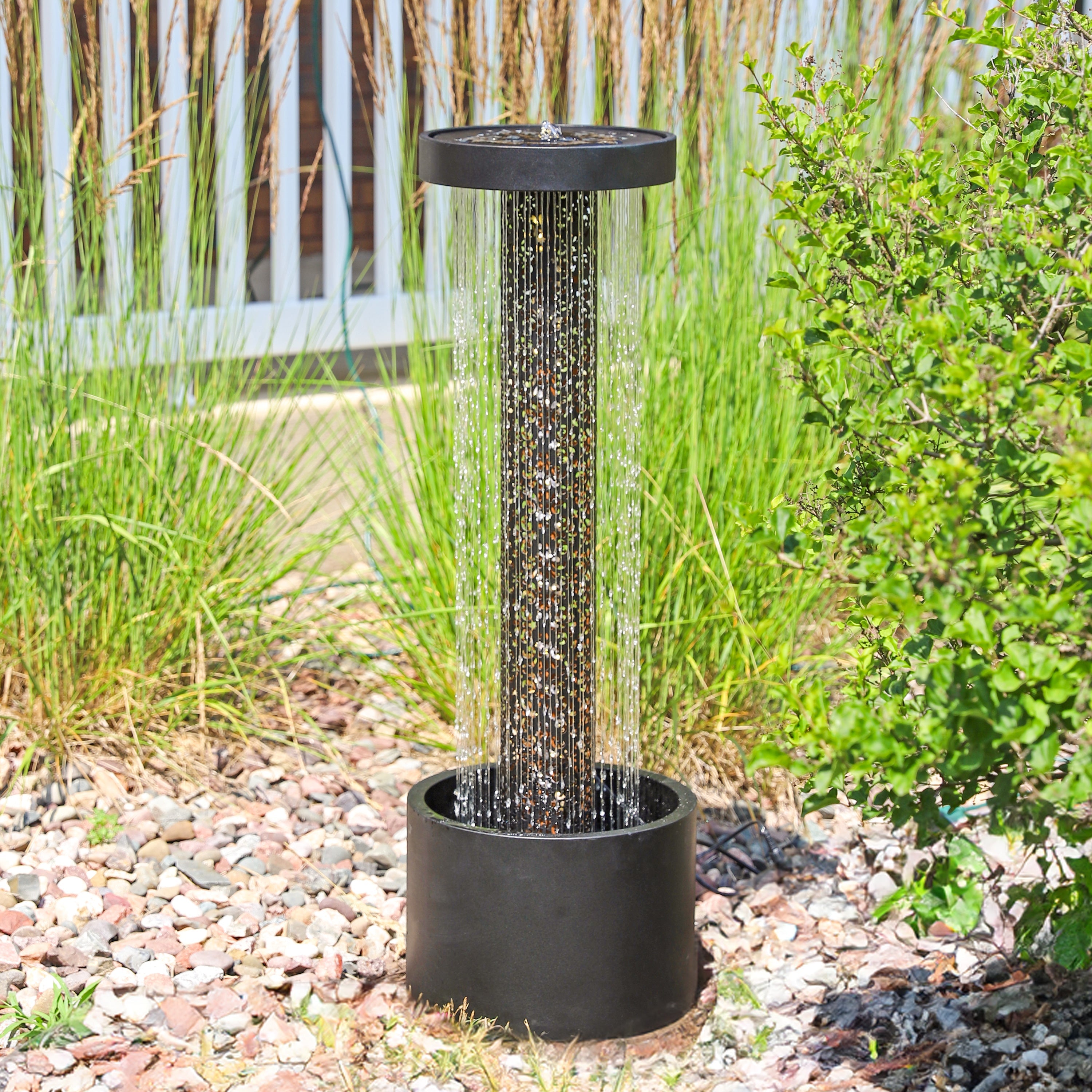 Sunnydaze 41.25" Glittering Rain Outdoor Water Fountain with Lights MCA-2921