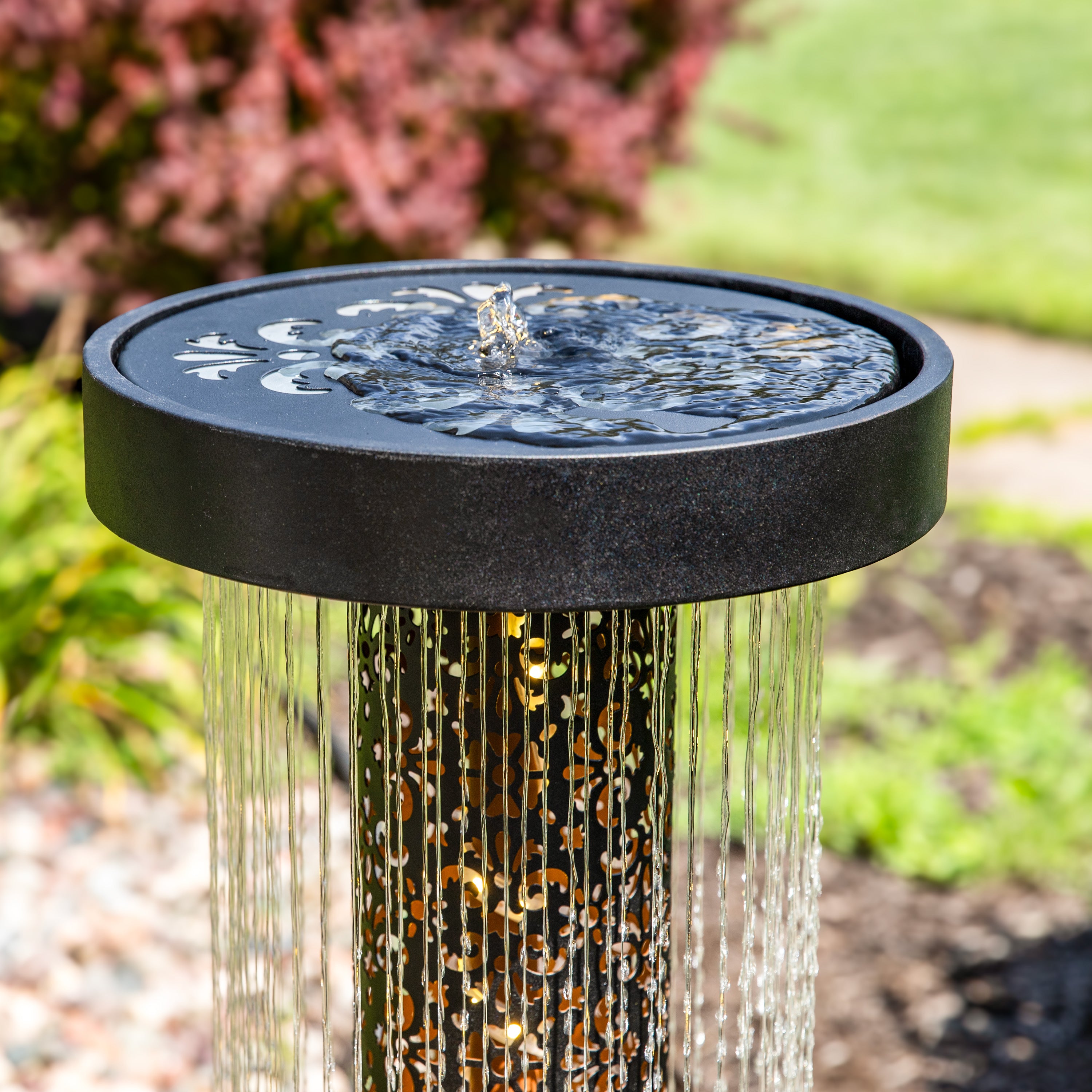 Sunnydaze 41.25" Glittering Rain Outdoor Water Fountain with Lights MCA-2921
