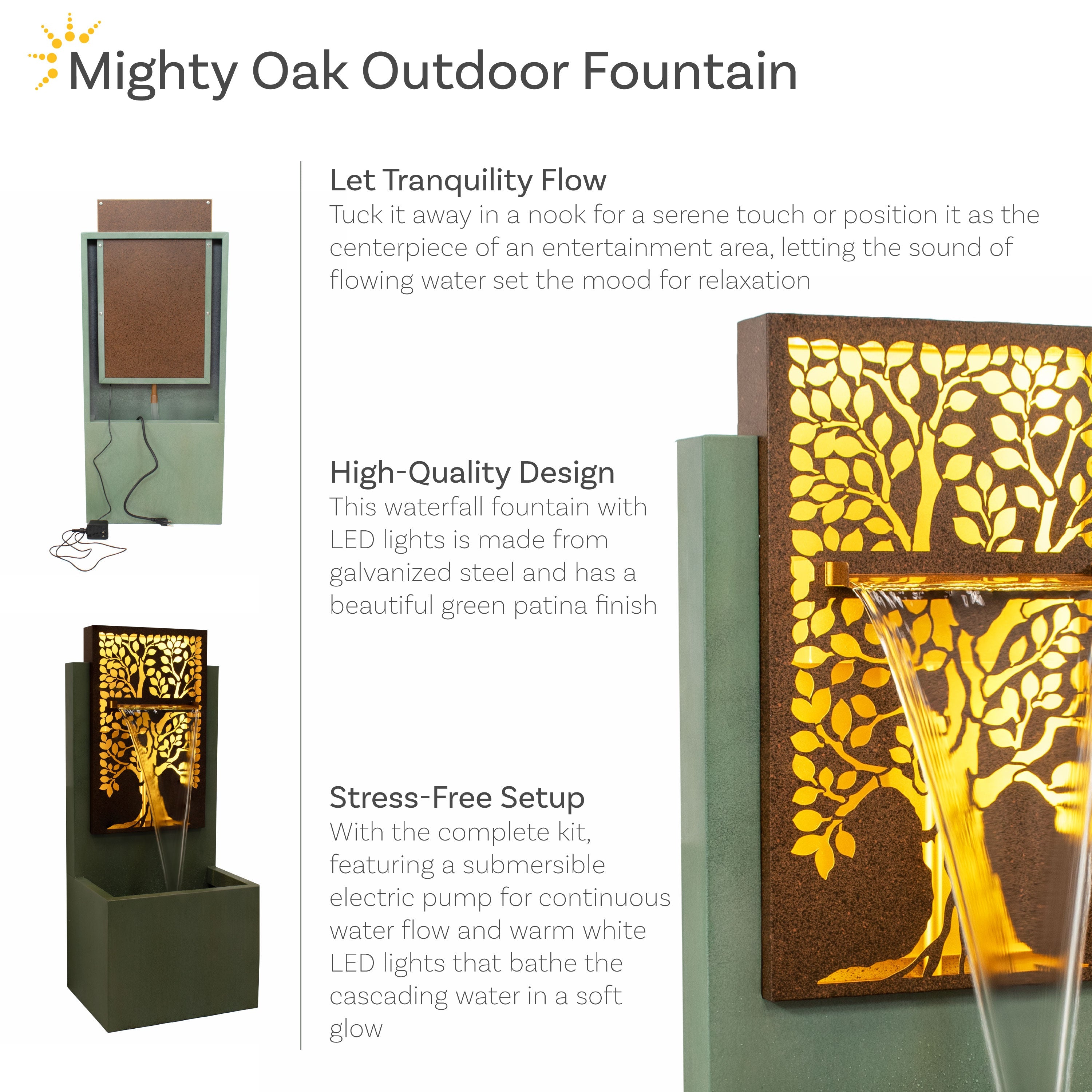 Sunnydaze 41.25" Mighty Oak Outdoor Water Fountain with Lights MCA-2611