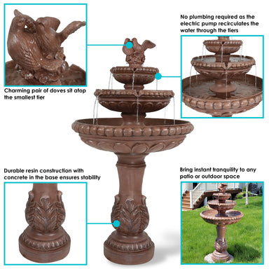 Sunnydaze 43" H 3-Tier Dove Pair Outdoor Water Fountain GSI-774