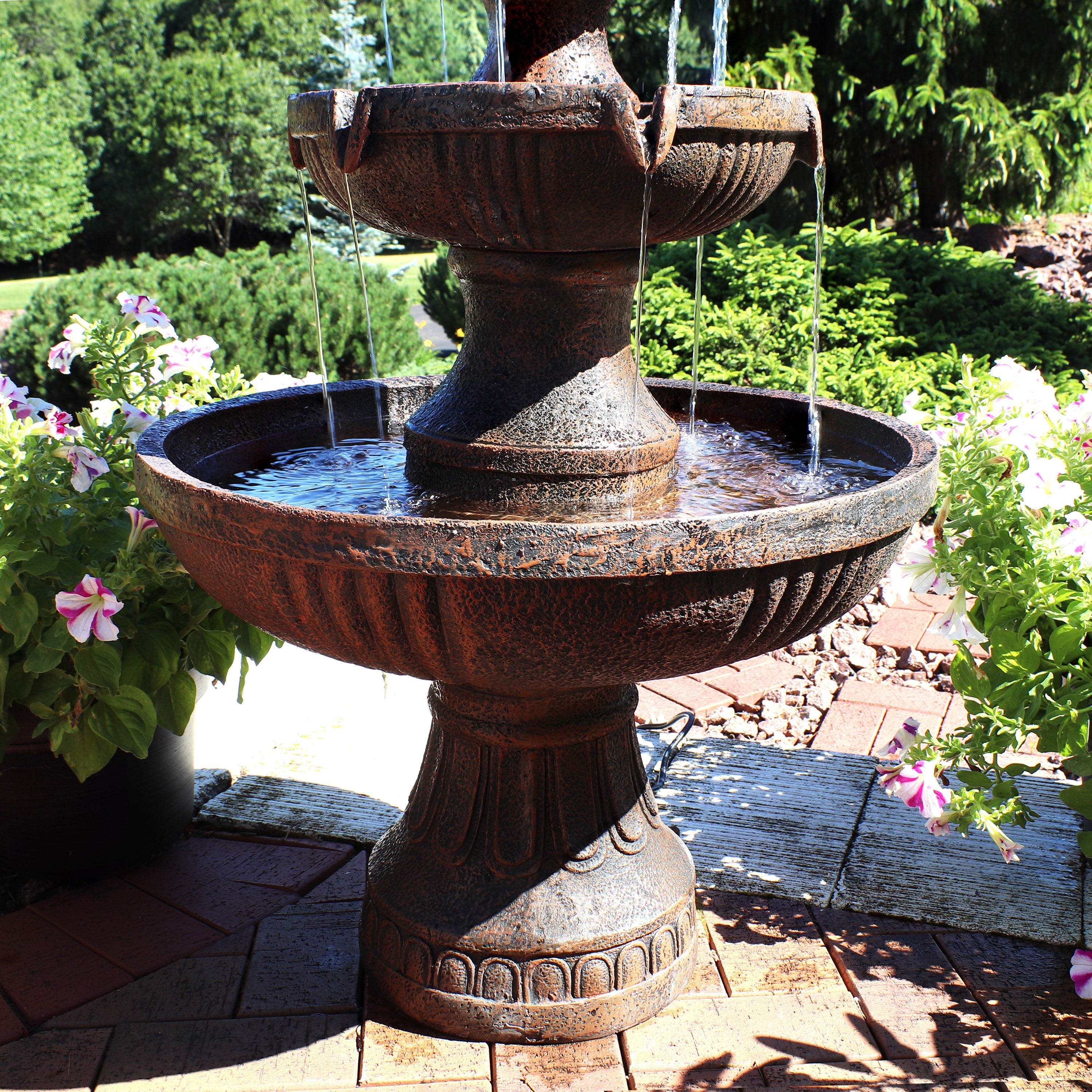 Sunnydaze 43" H Flower Blossom Outdoor Electric 3-Tier Water Fountain