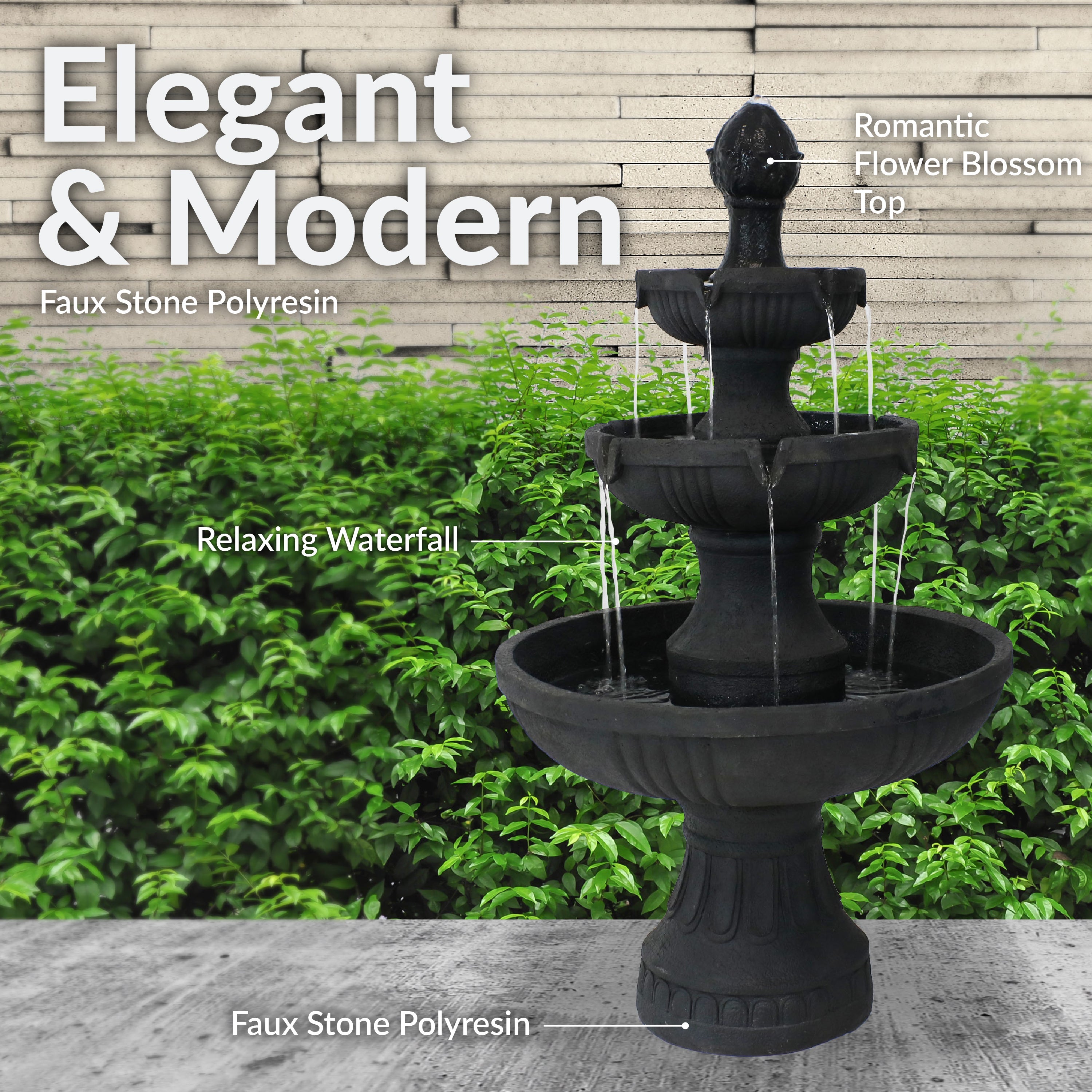 Sunnydaze 43" H Flower Blossom Outdoor Electric 3-Tier Water Fountain