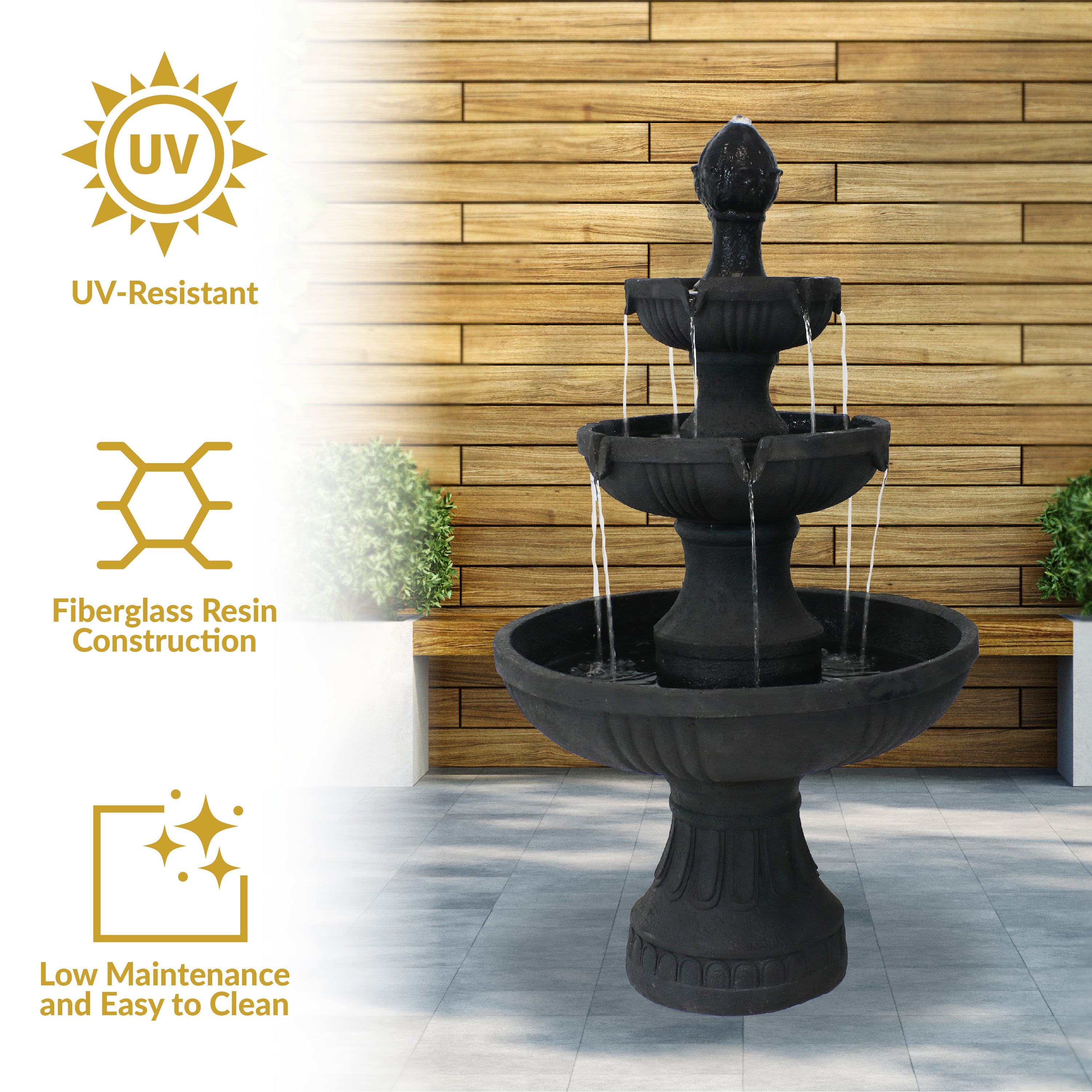 Sunnydaze 43" H Flower Blossom Outdoor Electric 3-Tier Water Fountain