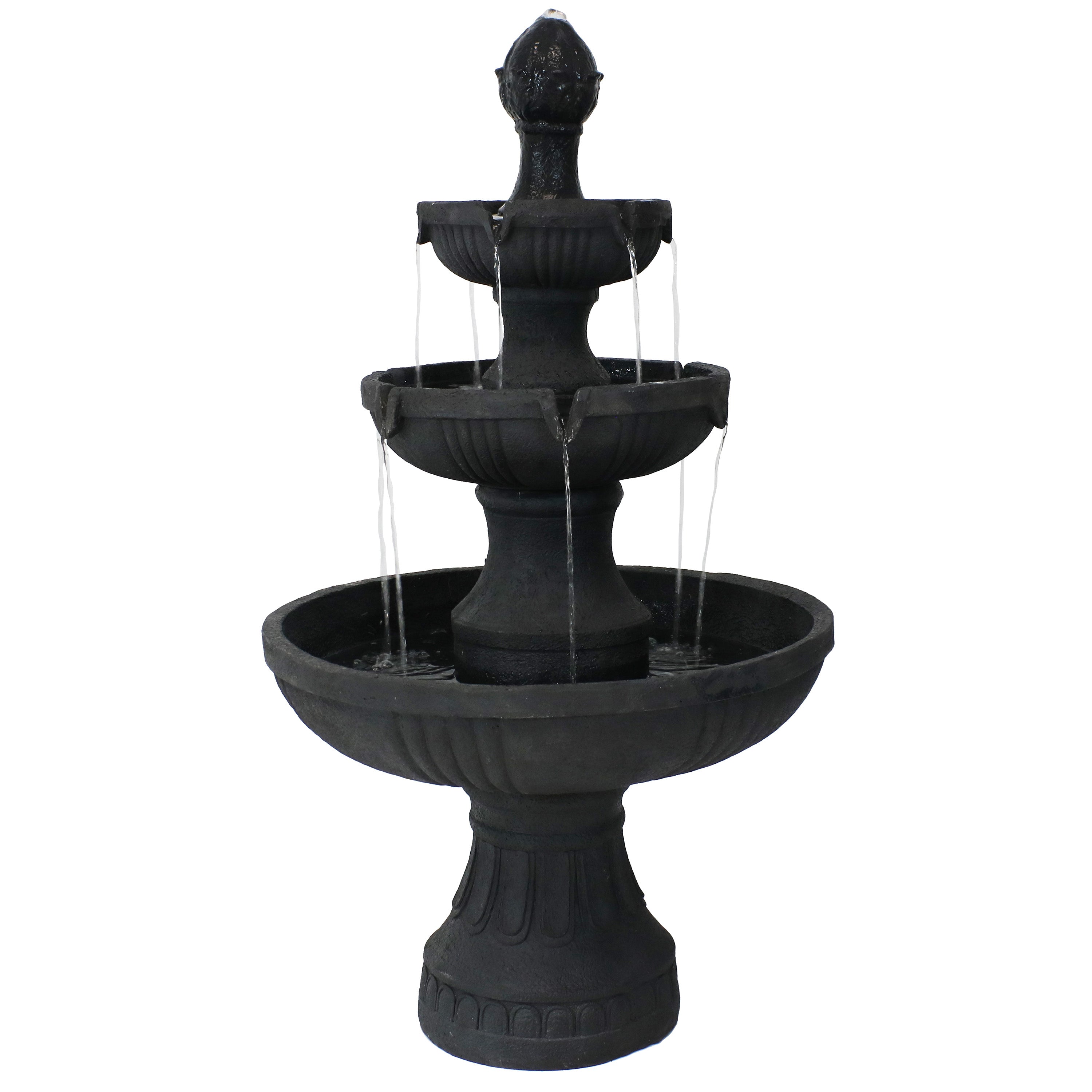 Sunnydaze 43" H Flower Blossom Outdoor Electric 3-Tier Water Fountain FC-73643-BLK