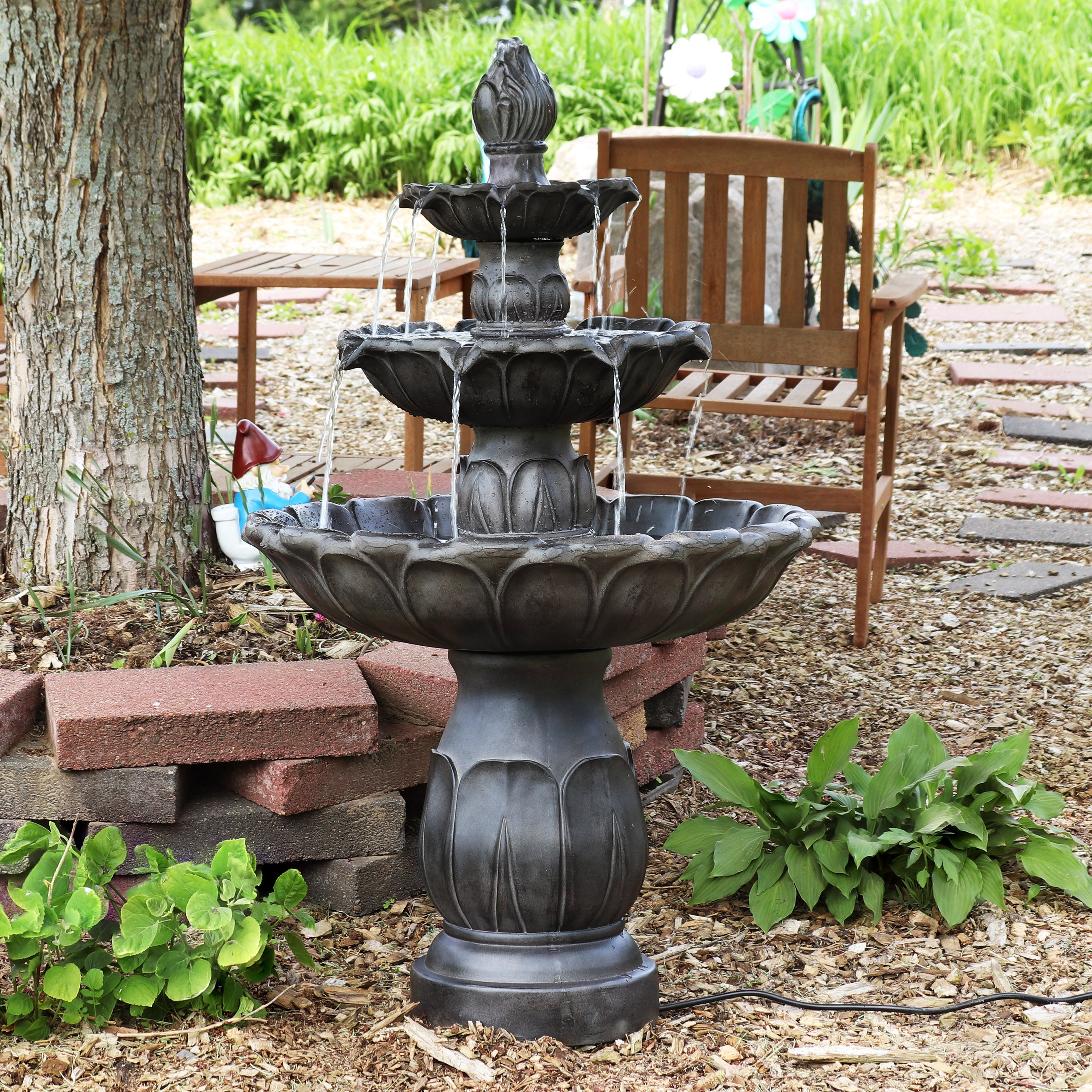 Sunnydaze 46" Classic Tulip 3-Tier Electric Water Fountain