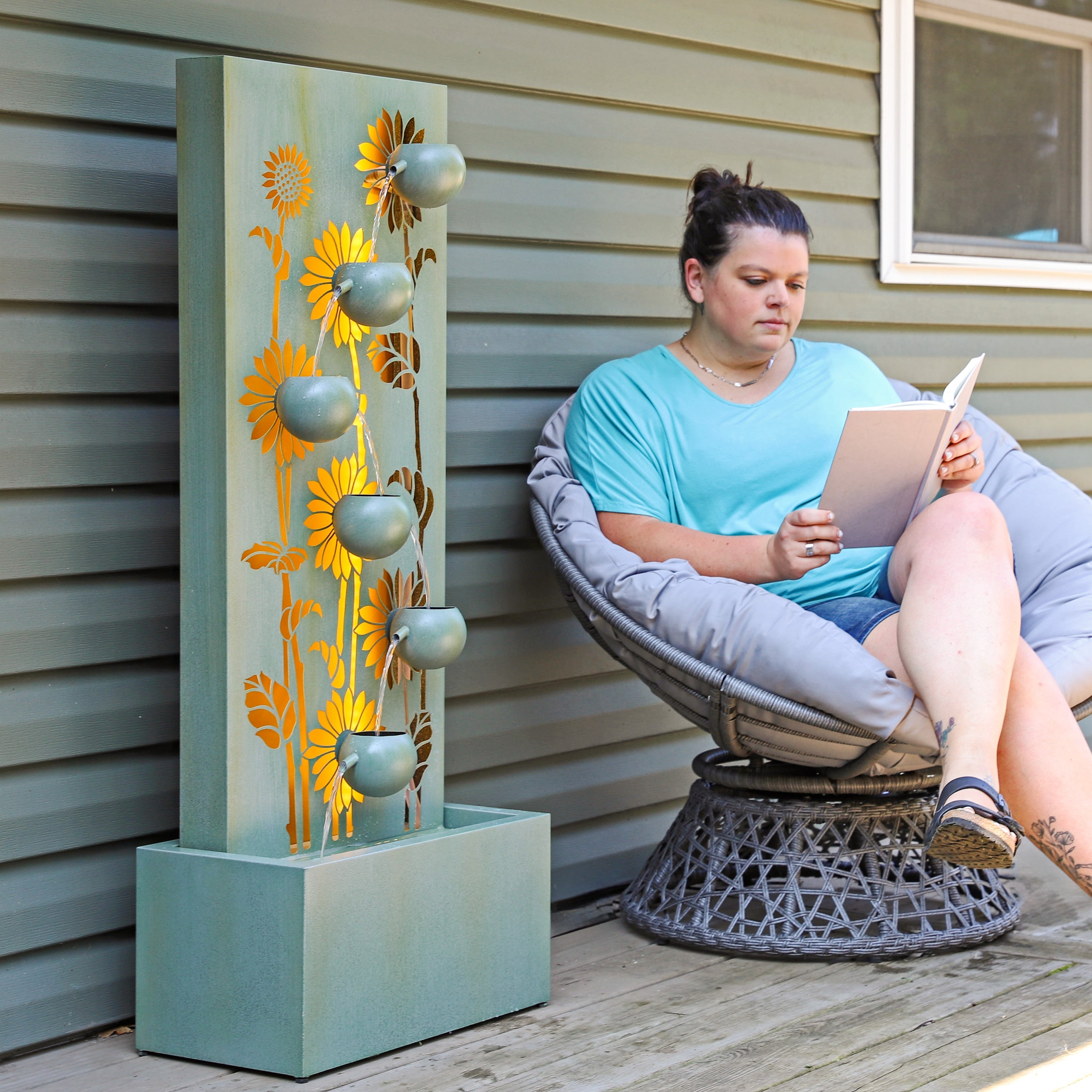 Sunnydaze 48.5" Sunflower Fields Outdoor Water Fountain with Lights MCA-2541