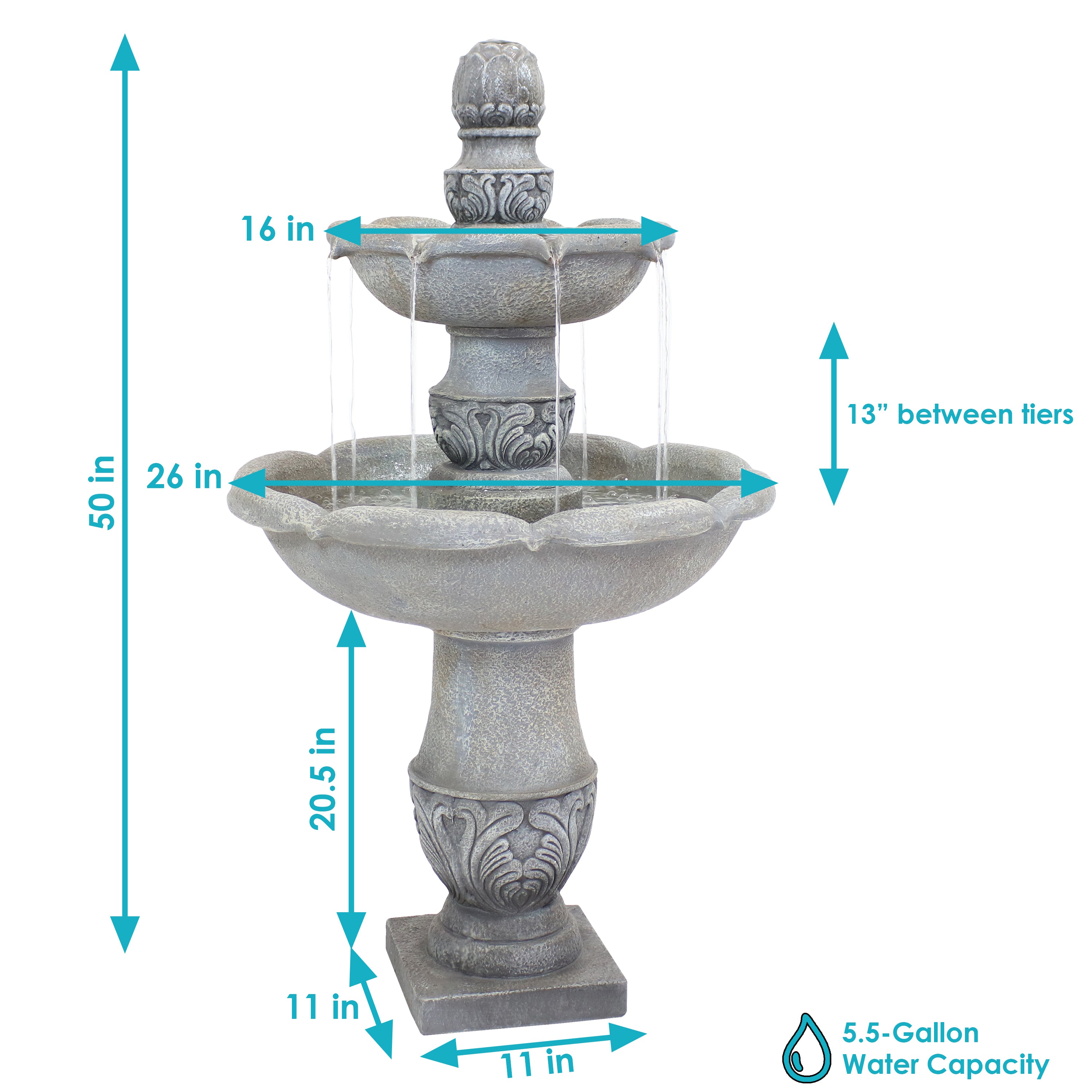 Sunnydaze 50" 2-Tier Outdoor Water Fountain French Garden Design FWD-433
