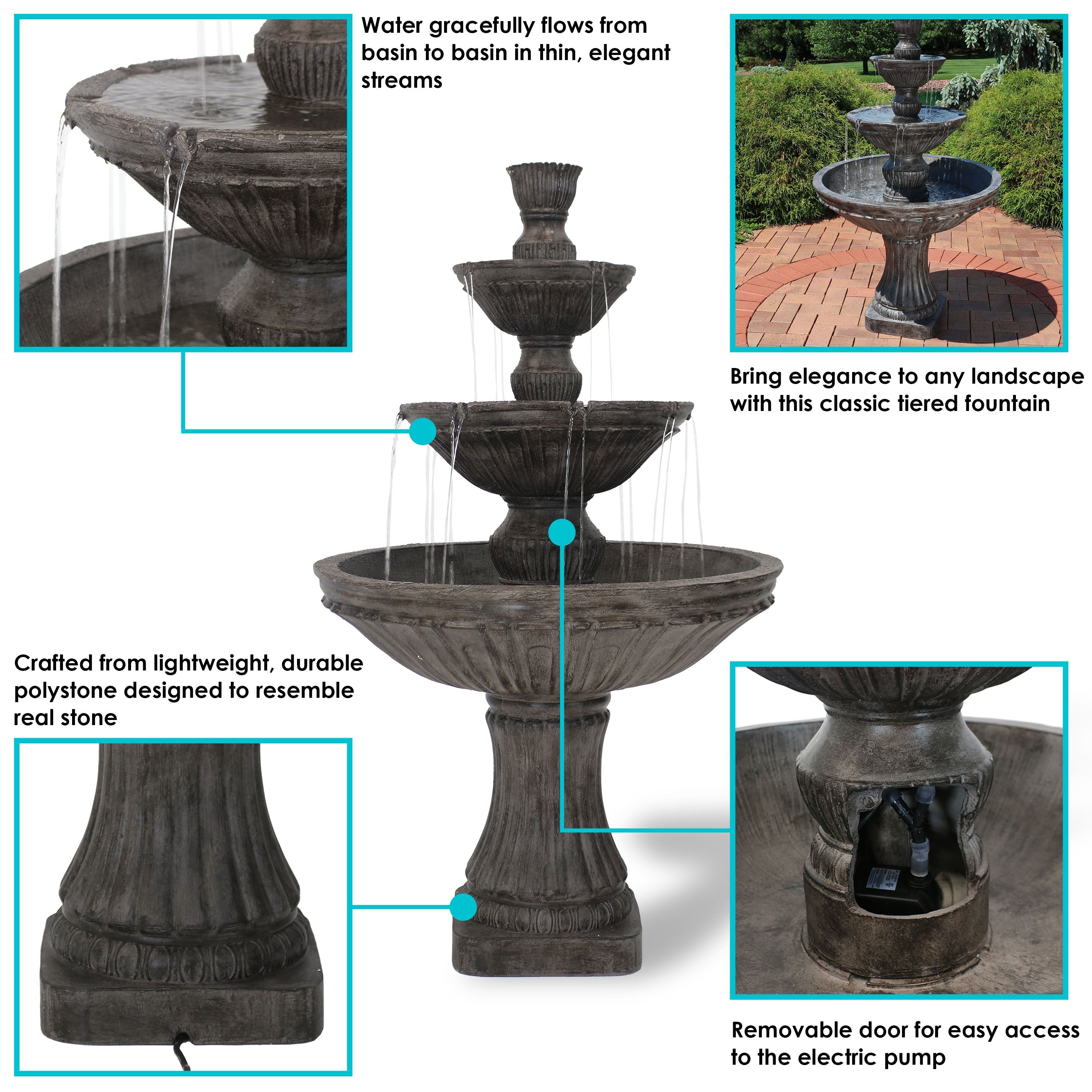 Sunnydaze 55" H Classic Designer 3-Tier Outdoor Water Fountain