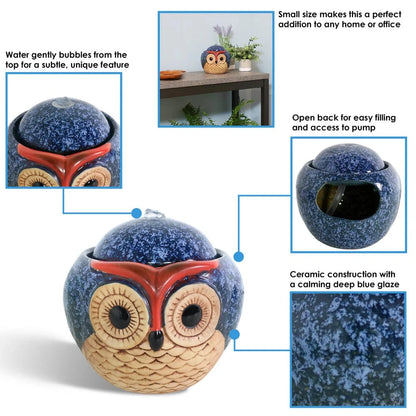 Sunnydaze 6" Ceramic Owl Indoor Tabletop Water Fountain SSS-492