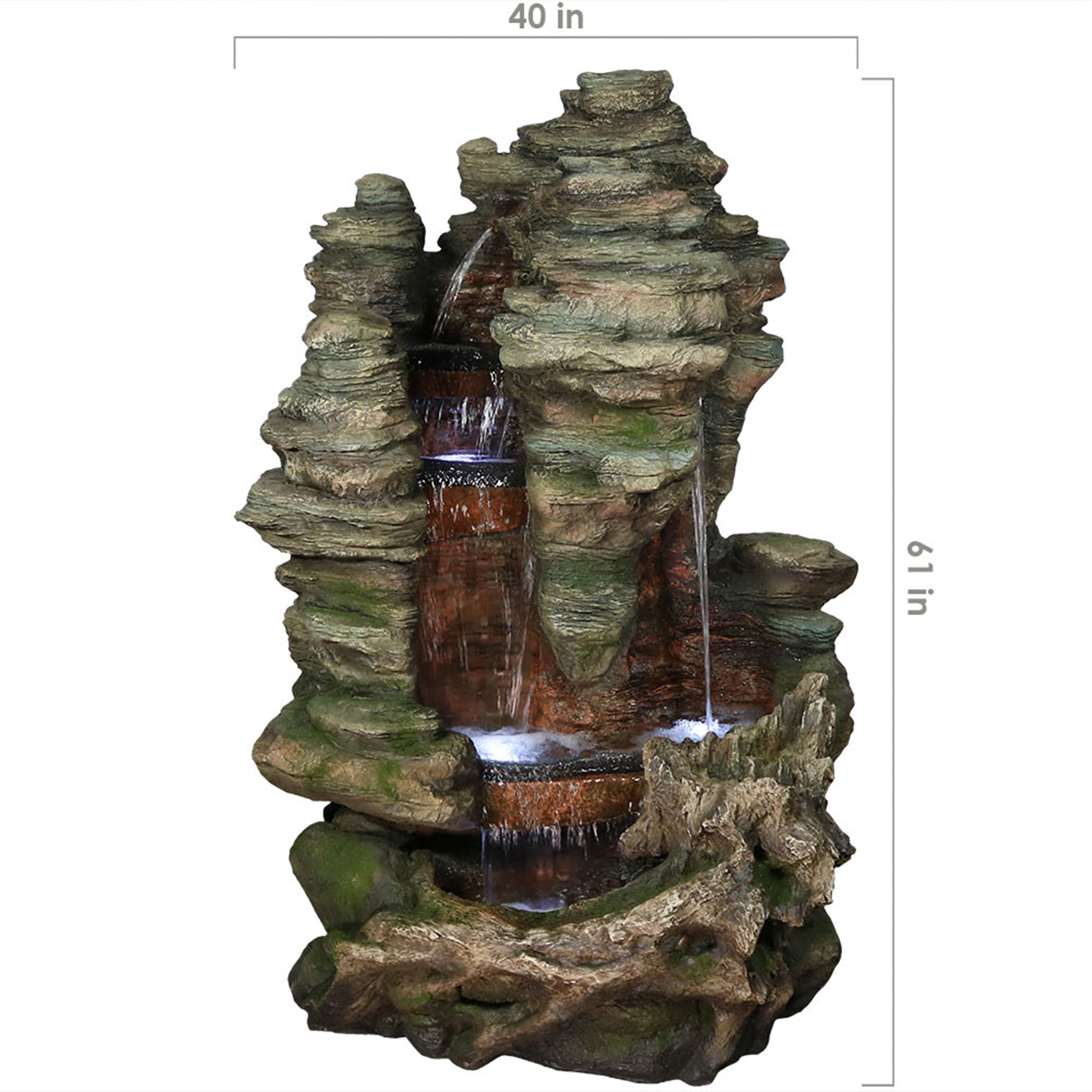 Sunnydaze 61" Flat Rock Summit Large Outdoor Waterfall Fountain with LED Lights DW-09032