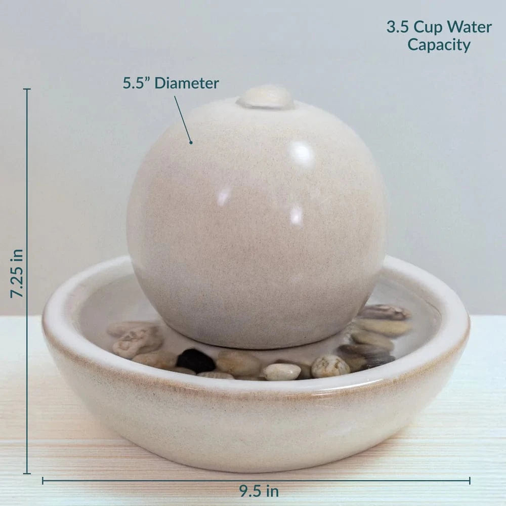 Sunnydaze 7" Indoor Ceramic Tabletop Water Fountain with Orb
