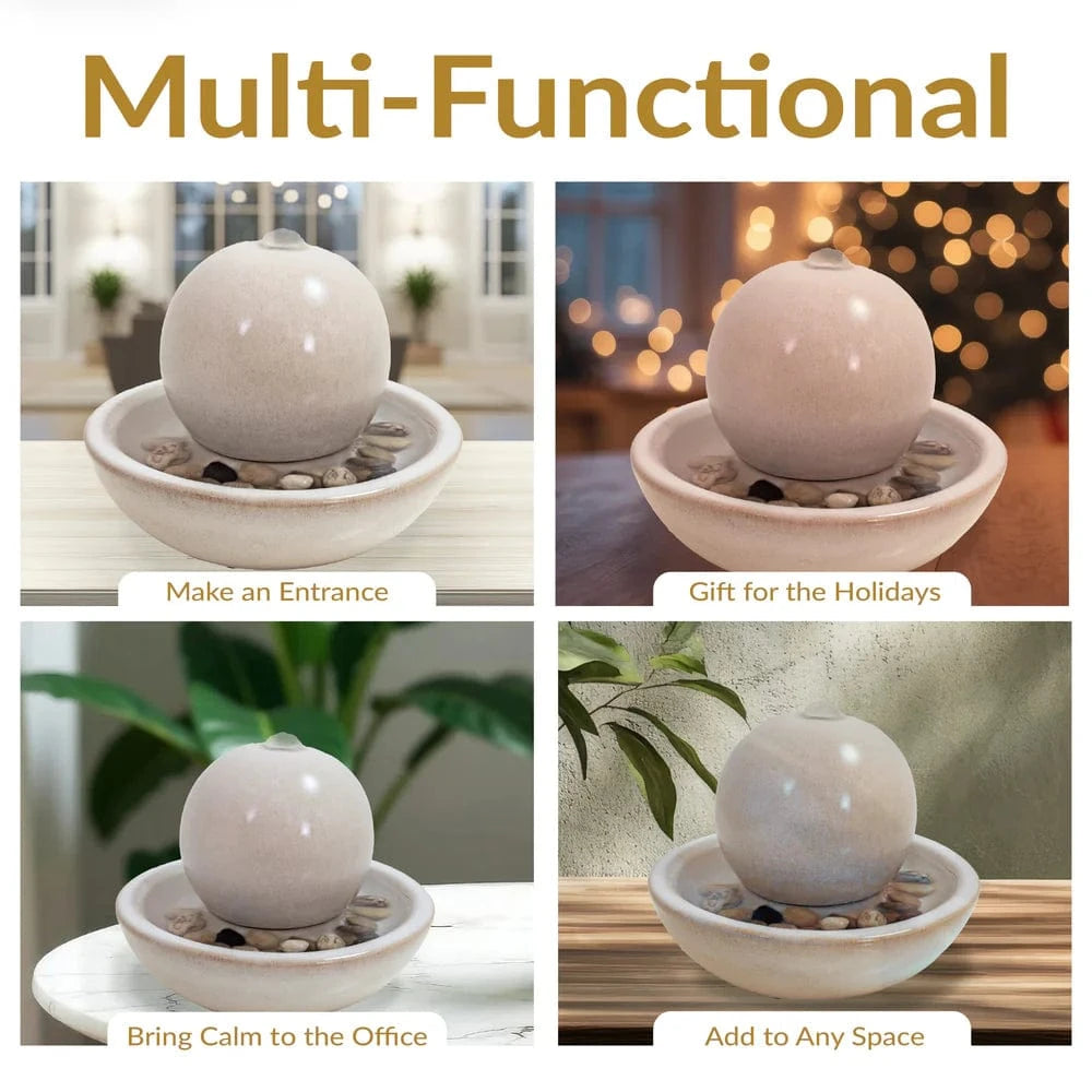 Sunnydaze 7" Indoor Ceramic Tabletop Water Fountain with Orb
