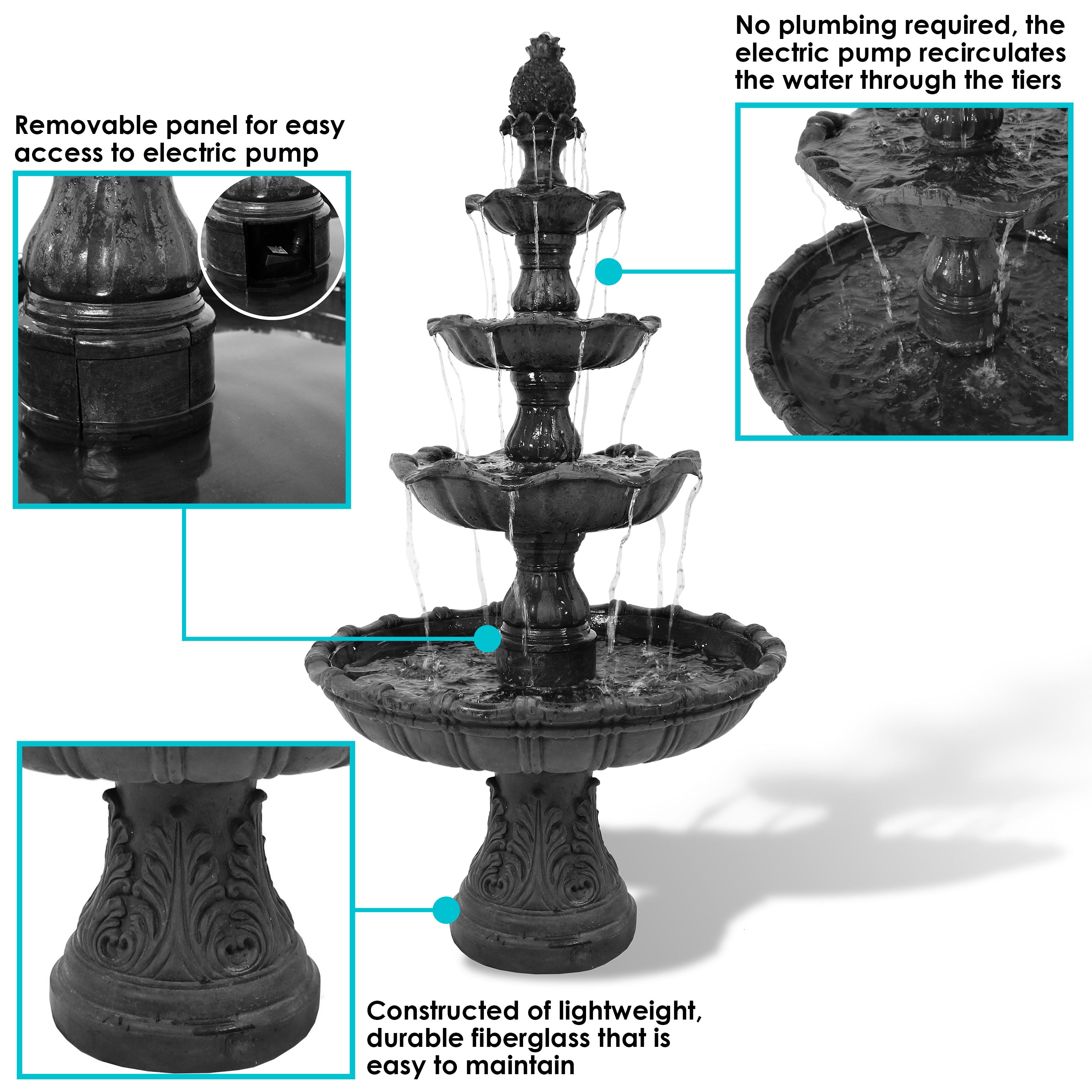 Sunnydaze 80" H 4-Tier Grand Courtyard Outdoor Water Fountain