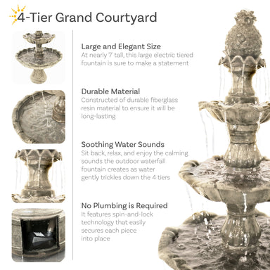 Sunnydaze 80" H 4-Tier Grand Courtyard Outdoor Water Fountain