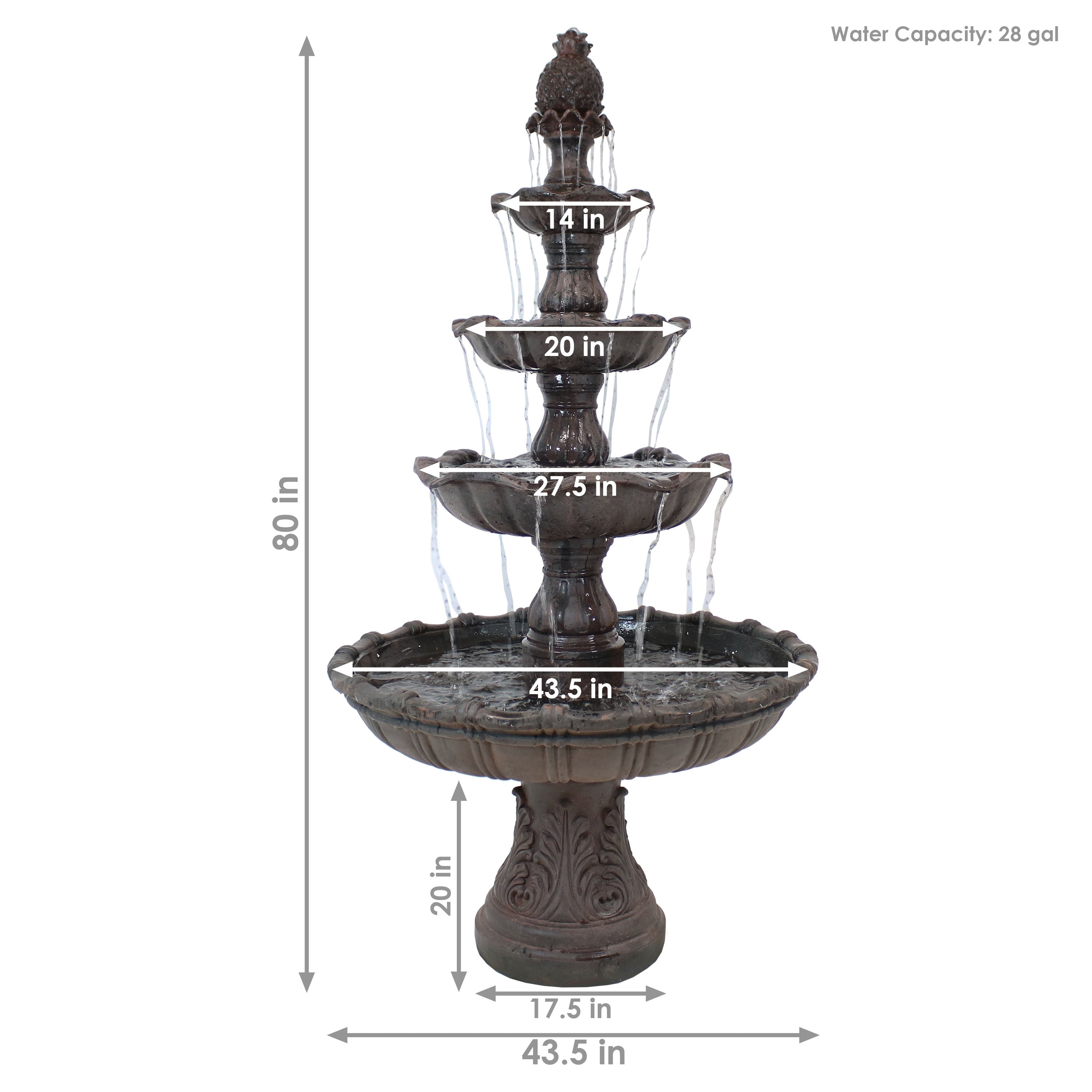 Sunnydaze 80" H 4-Tier Grand Courtyard Outdoor Water Fountain
