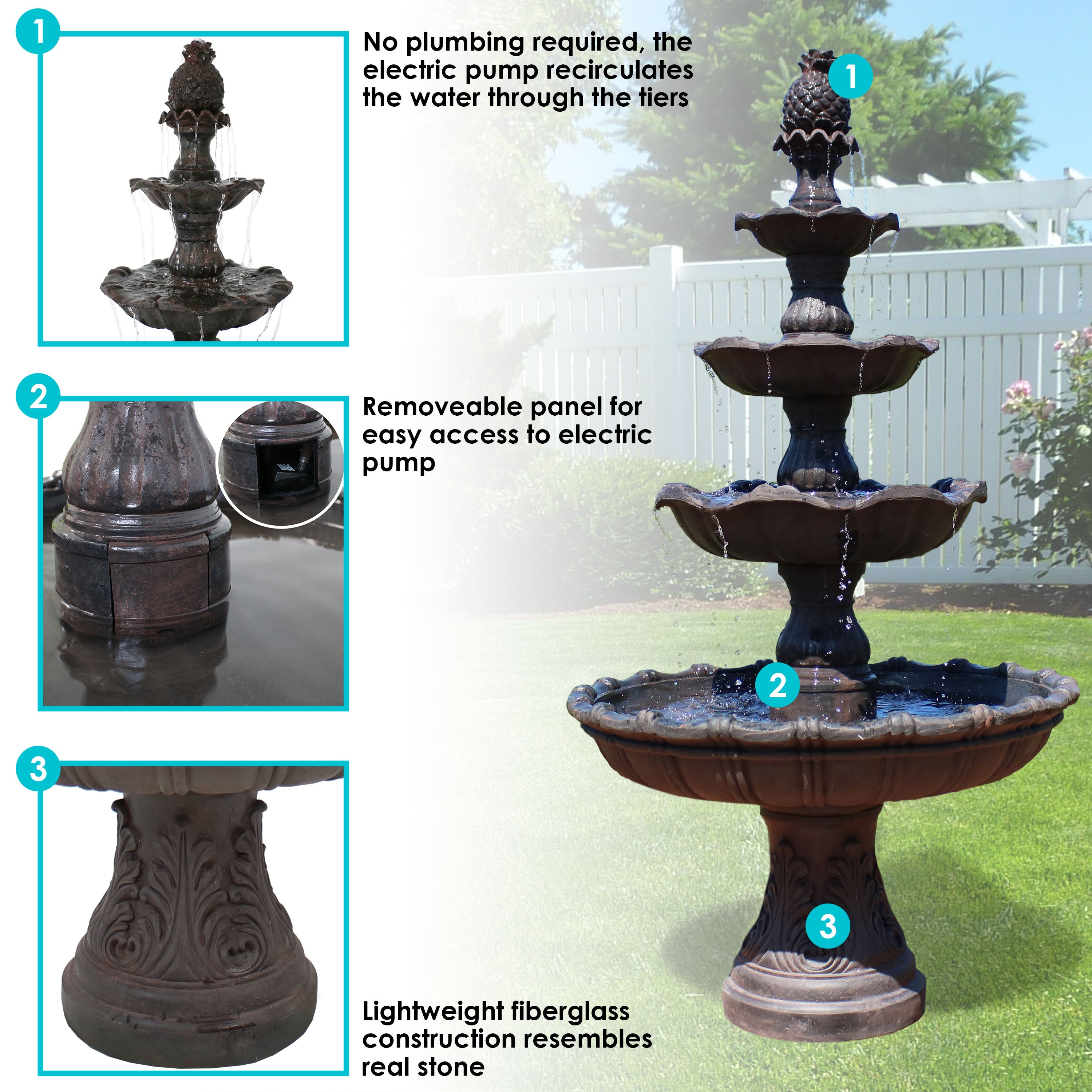 Sunnydaze 80" H 4-Tier Grand Courtyard Outdoor Water Fountain