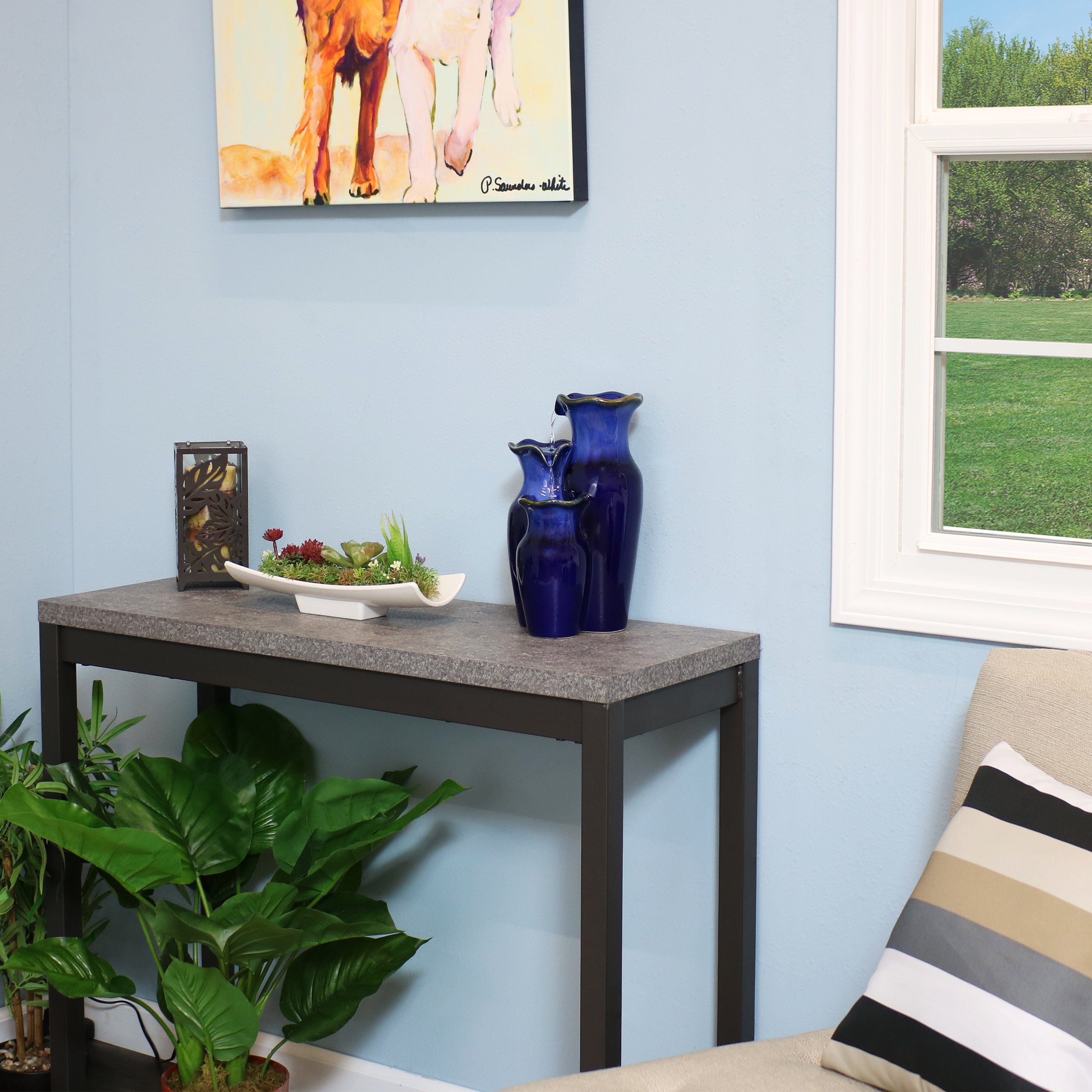 Sunnydaze Blue Glazed Pitchers 11" Ceramic Tabletop Fountain SSS-478