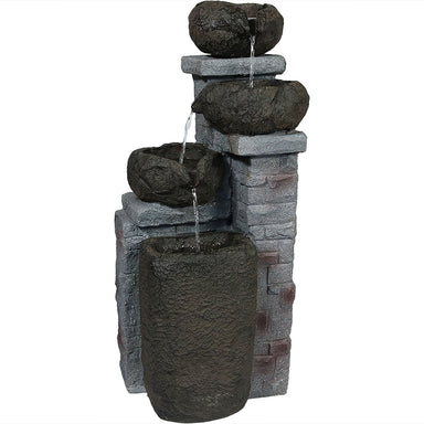 Sunnydaze Cascading Stone Bowls Solar-Powered Fountain with Battery Backup - 30" SL-0416