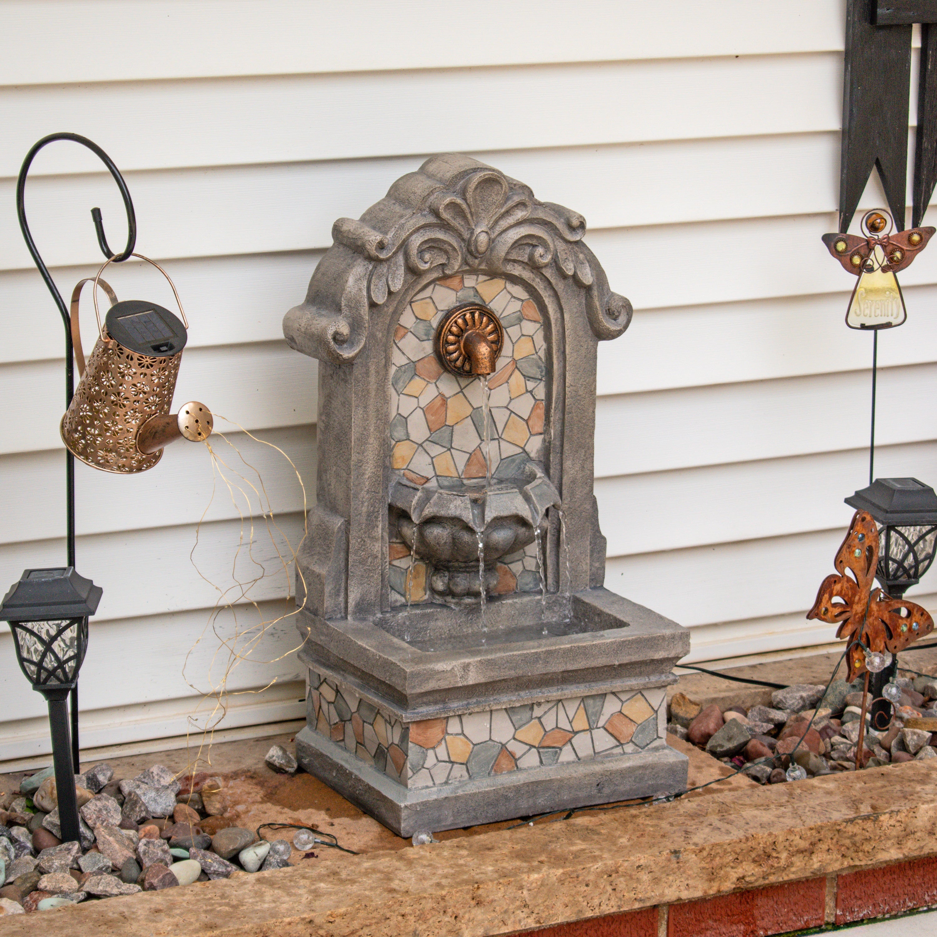 Sunnydaze Enchanting Estate Polyresin Outdoor Wall Fountain with Flat Back WNC-861