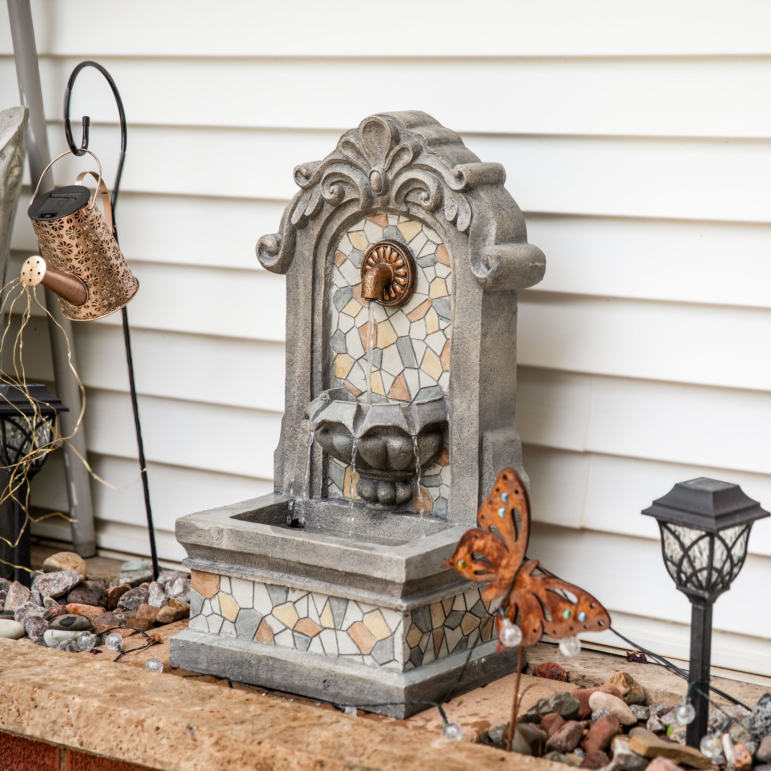 Sunnydaze Enchanting Estate Polyresin Outdoor Wall Fountain with Flat Back WNC-861
