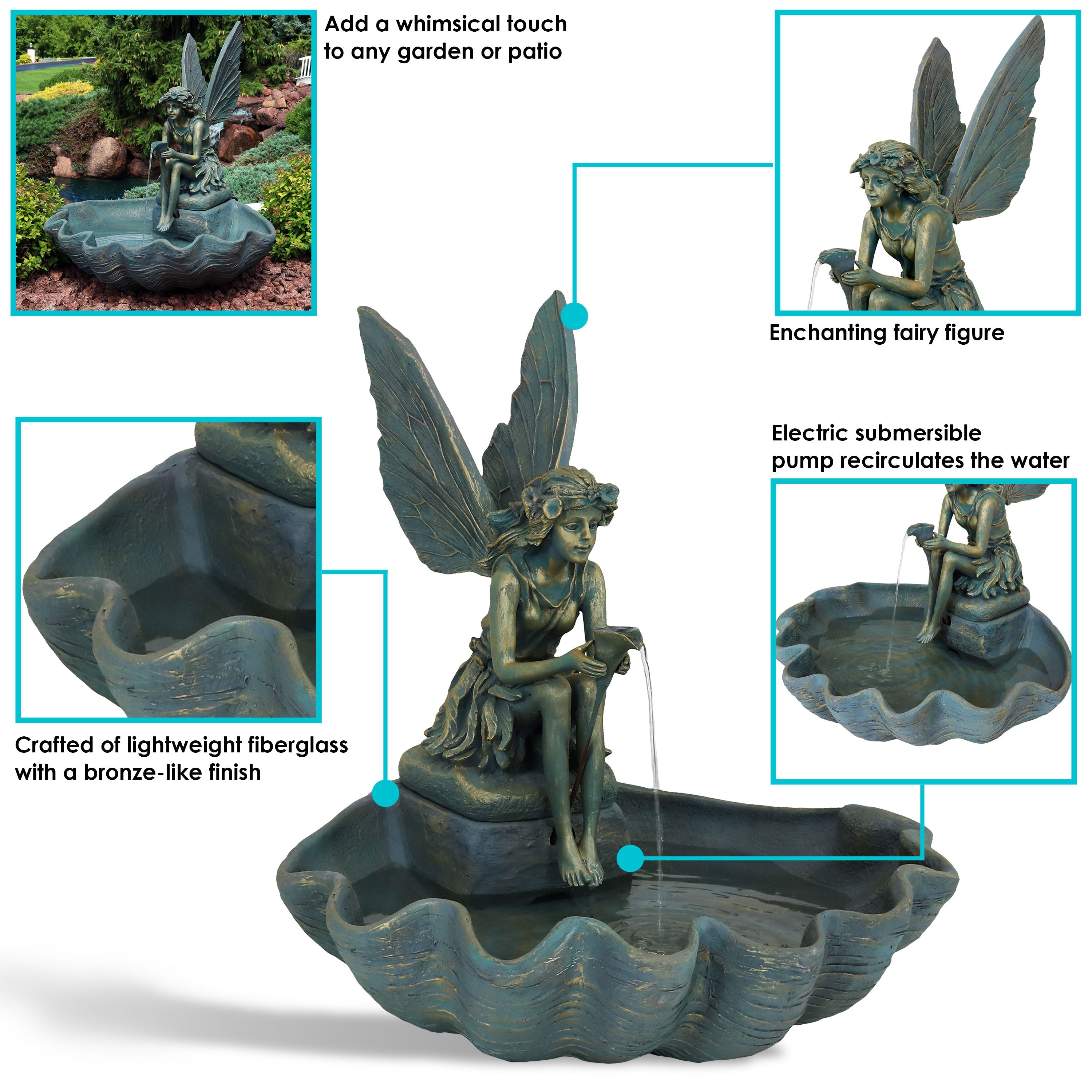 Sunnydaze Fairy Shell Outdoor Water Fountain - 30" H FC-73724