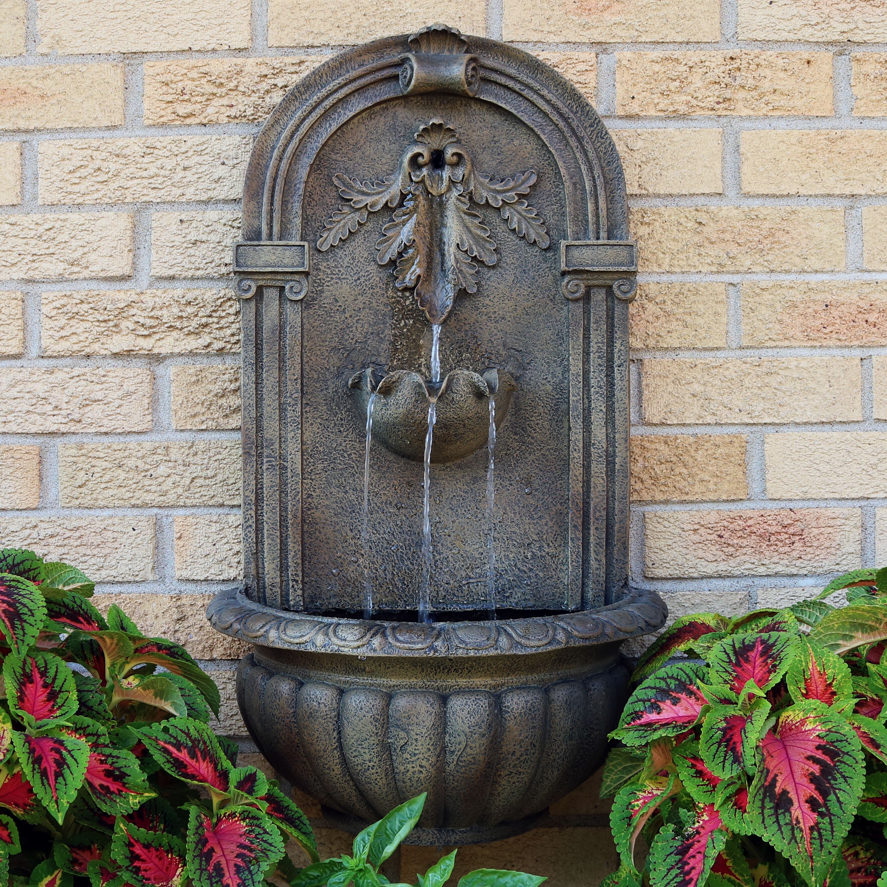 Sunnydaze Florence Solar Outdoor Wall Fountain - Battery Backup XCA-132146003-FS-SOD