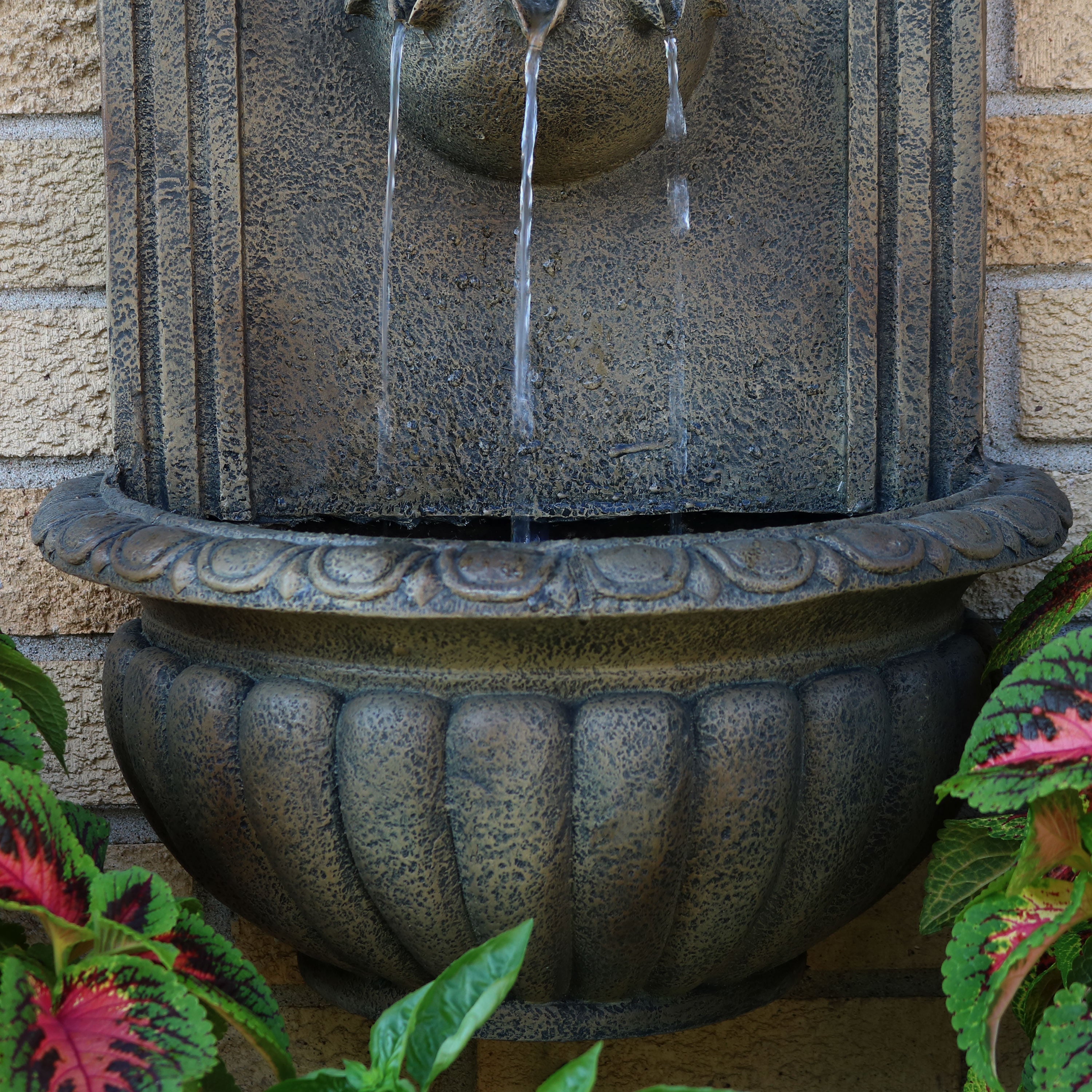 Sunnydaze Florence Solar Outdoor Wall Fountain - Battery Backup XCA-132146003-FS-SOD